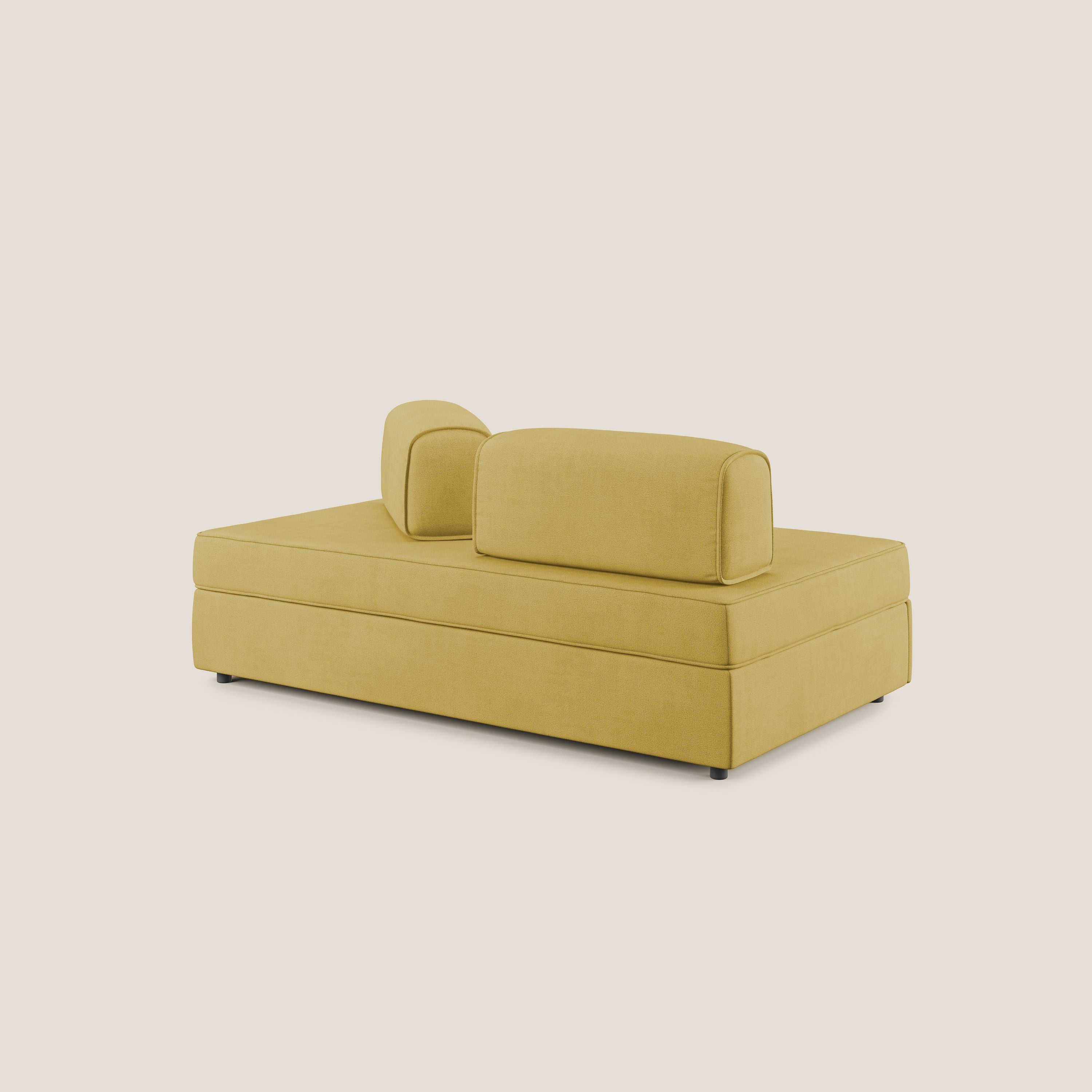 Liberty divano con pouf estraibile e schienali movibili in tessuto morbido impermeabile T02 giallo - divani.store
