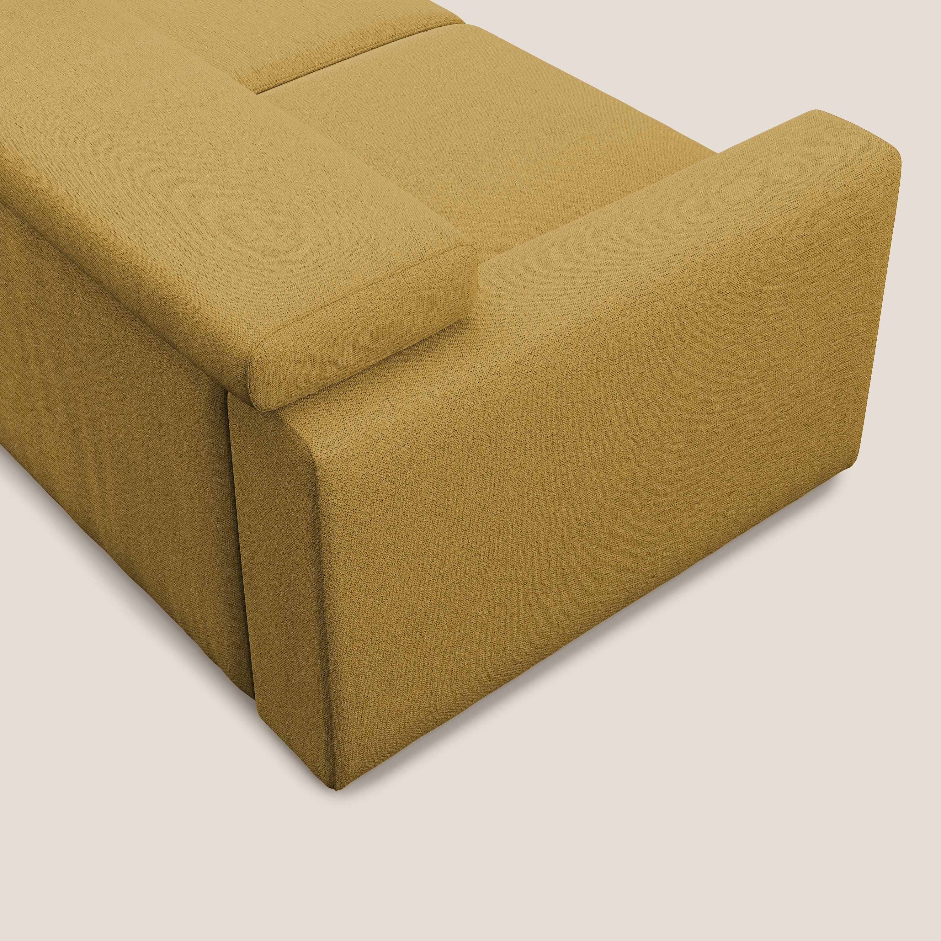 Dylan divano allungabile con pouf estraibile poggiapiedi in tessuto fiammato simil cotone impermeabile T19 giallo - divani.store