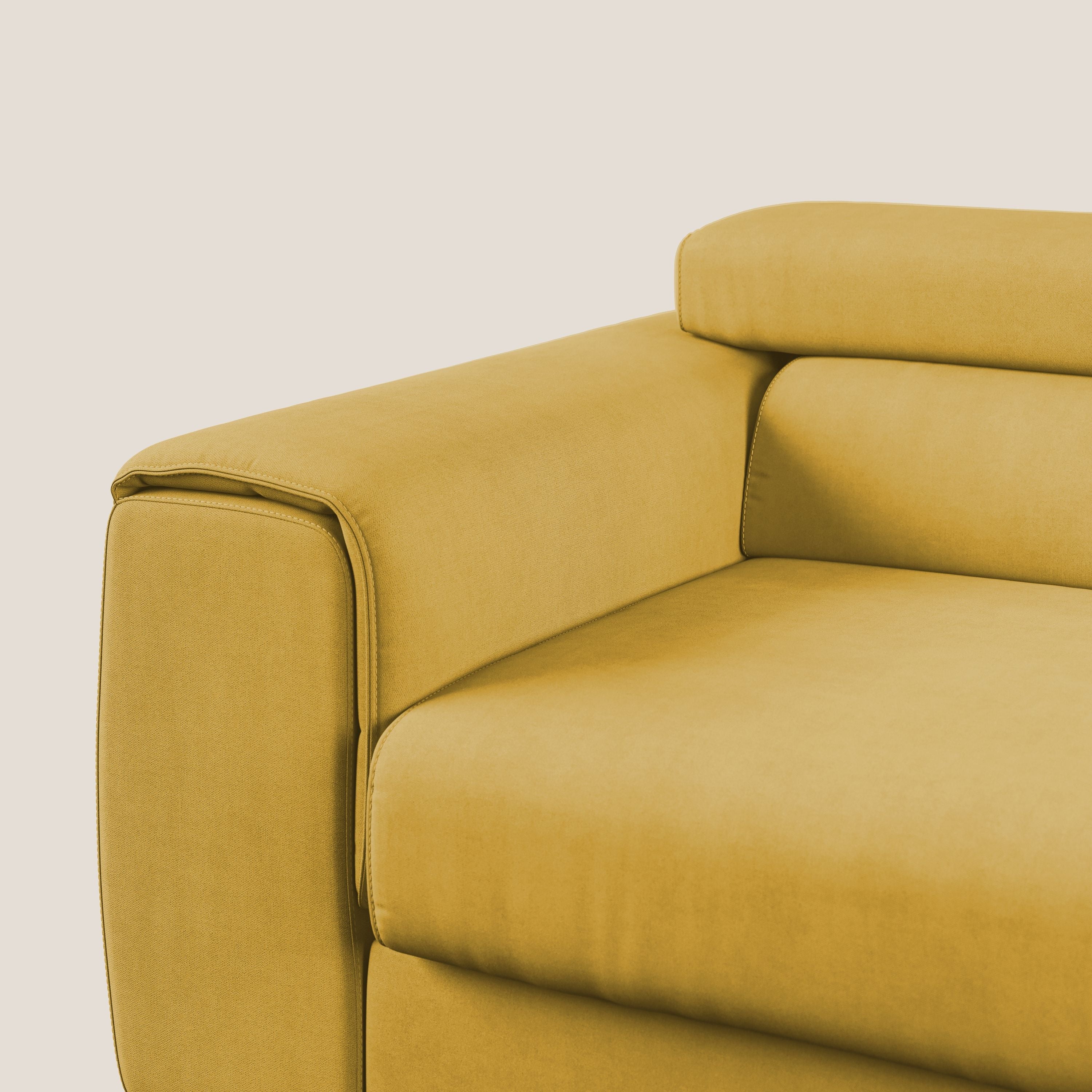 Zeno Divano con pouf estraibile poggiapiedi in tessuto morbido impermeabile T02 giallo - divani.store