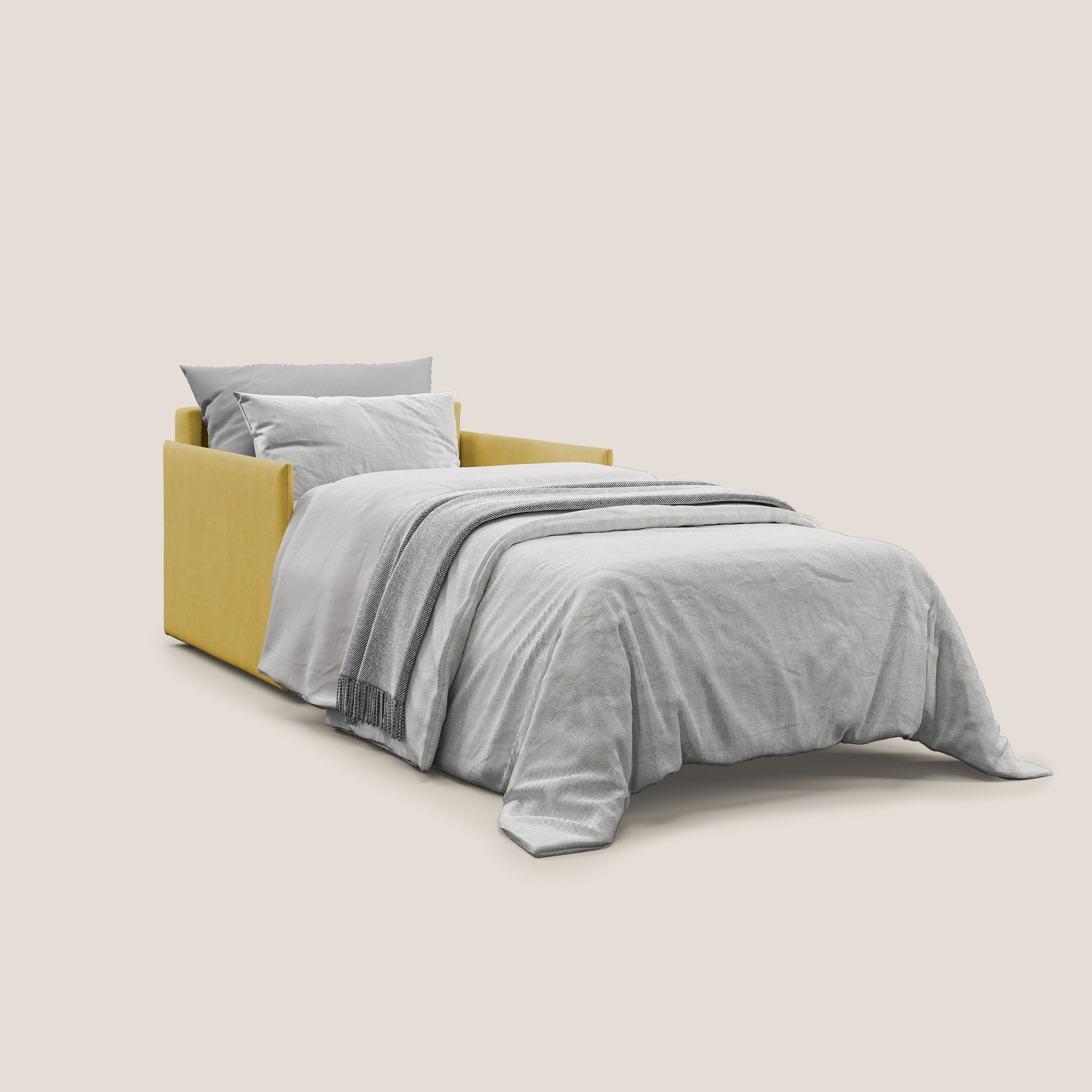 Evans poltrona letto in morbido tessuto impermeabile T02 giallo - divani.store