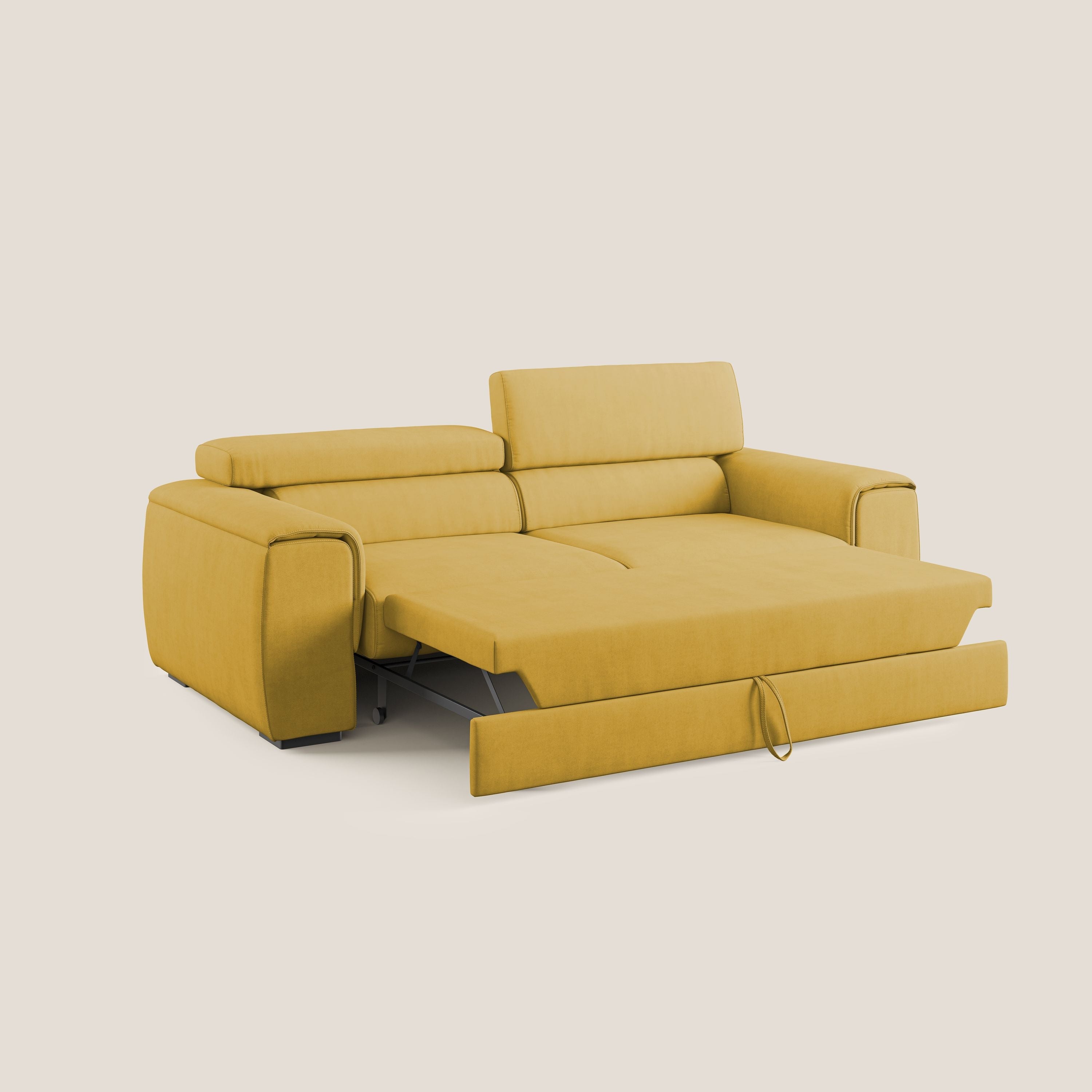 Zeno Divano con pouf estraibile poggiapiedi in tessuto morbido impermeabile T02 giallo - divani.store