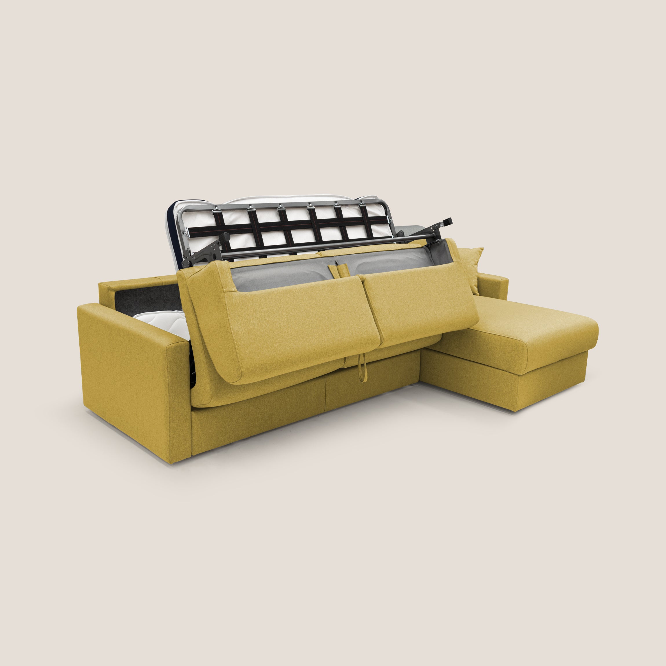 Chris Divano letto angolare 5 posti in tessuto impermeabile T13 giallo - divani.store