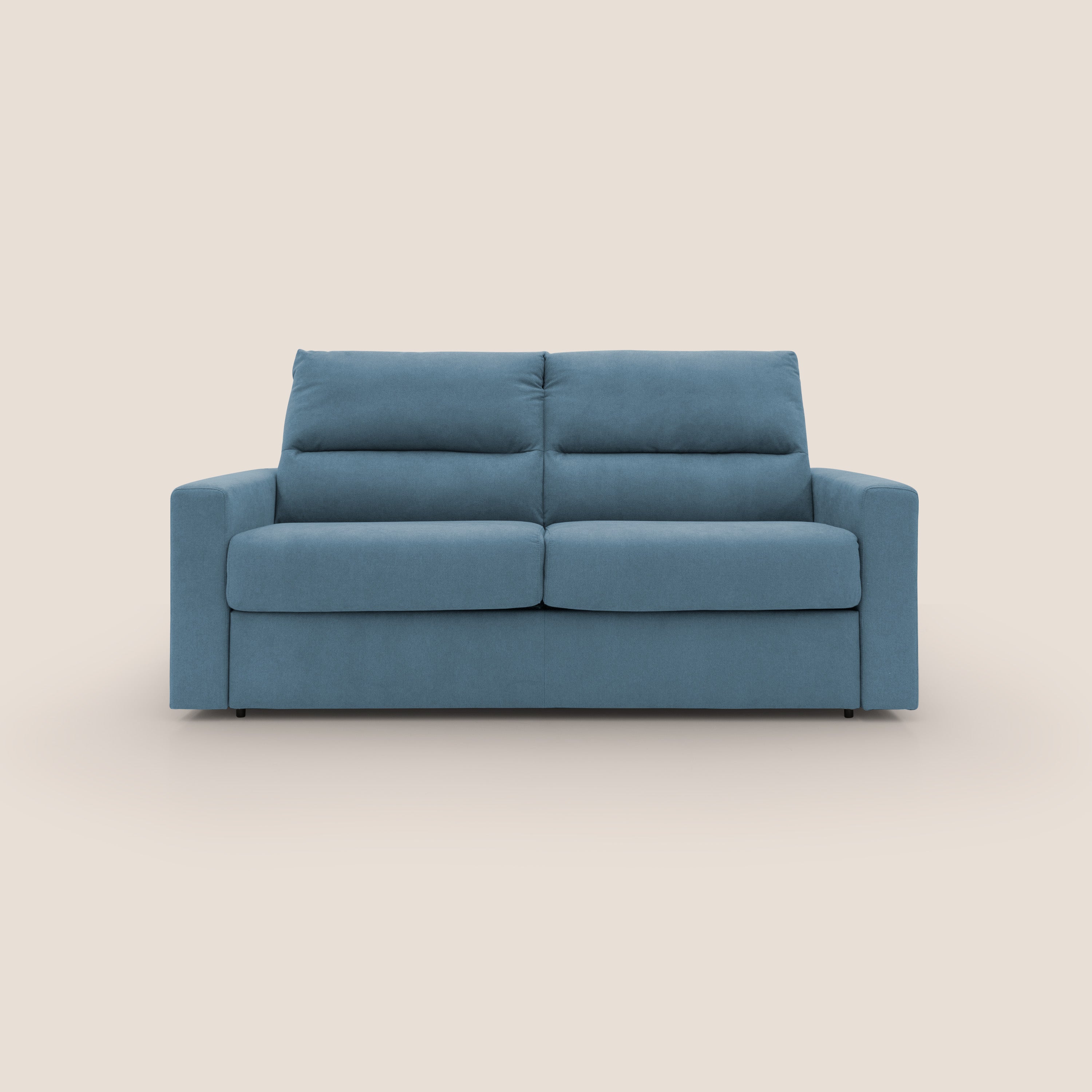 Paloma divano letto con materasso alto 18 cm con Aloe Vera in tessuto impermeabile blu - divani.store