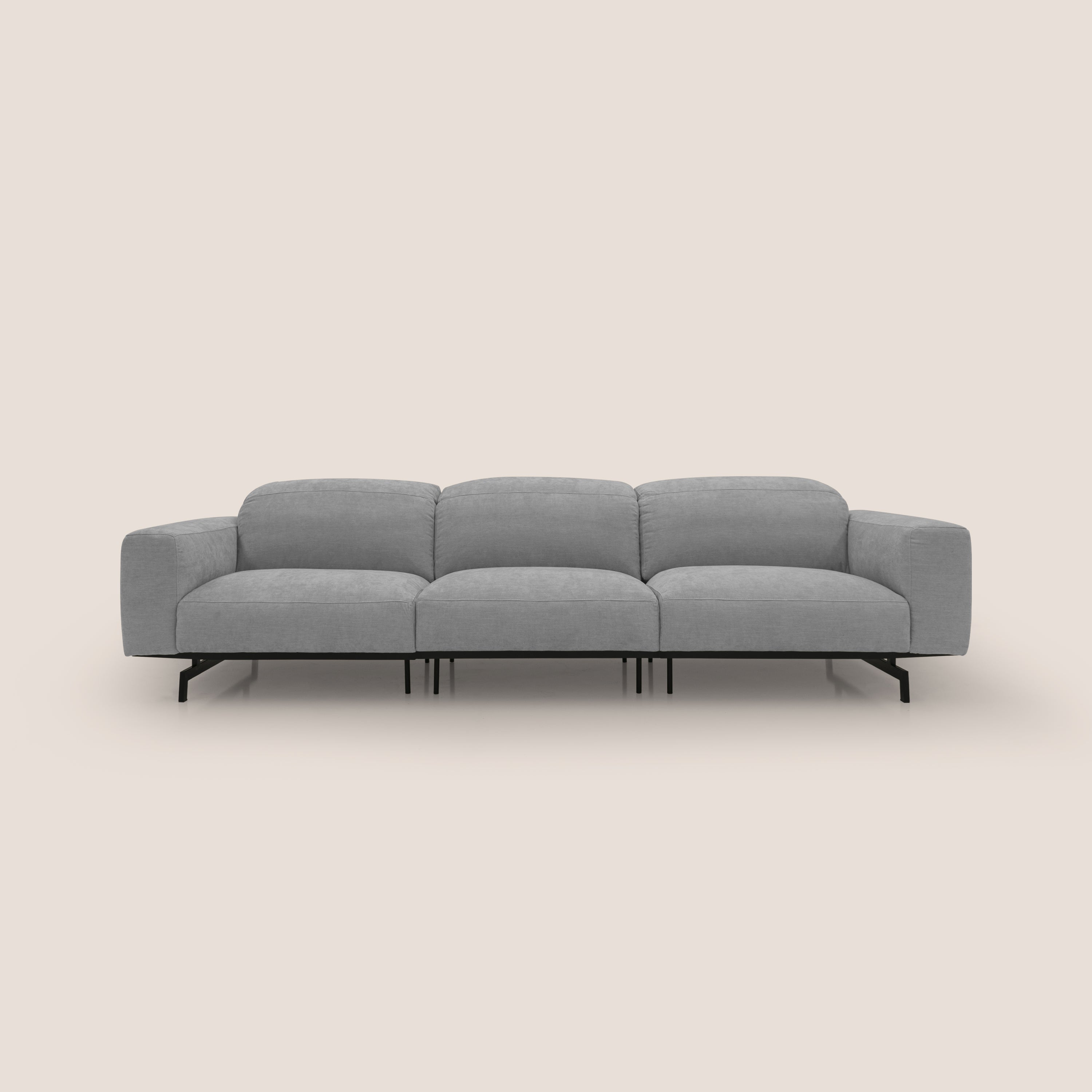 Sakura divano in piuma d'oca modulare a 3 sedute in morbido tessuto fiammato impermeabile T14 grigio chiaro - divani.store