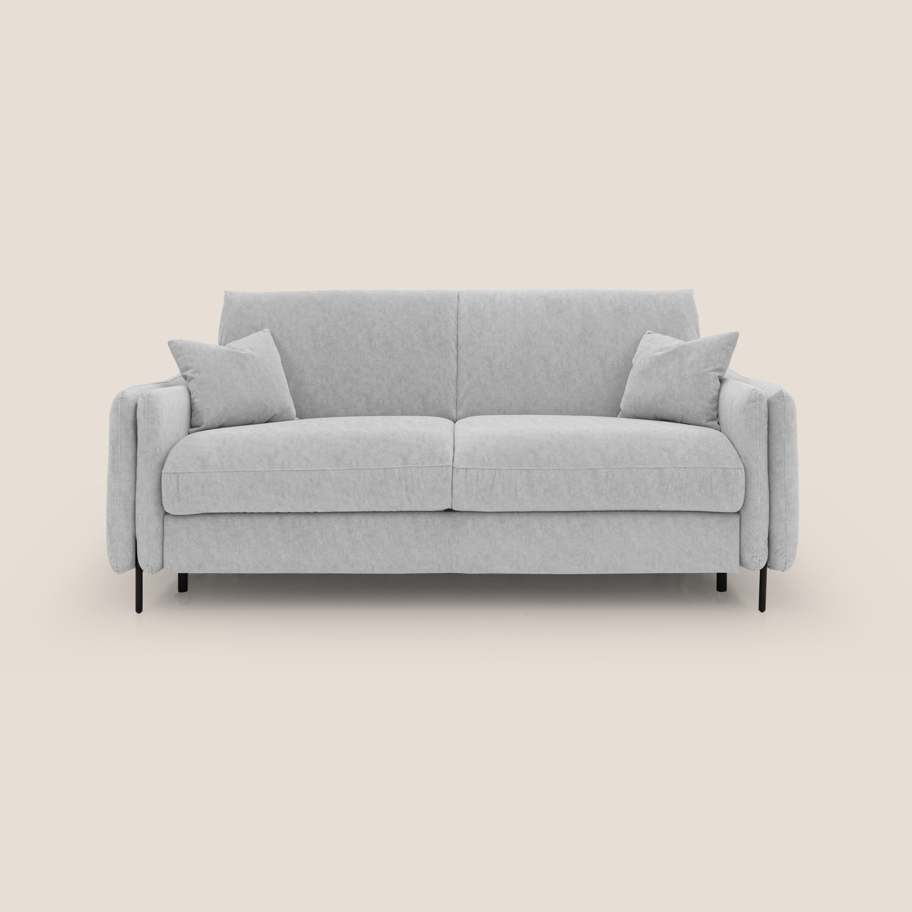 Gregory Divano letto con materasso h18 cm in microfibra effetto velluto impermeabile T09 grigio chiaro - divani.store