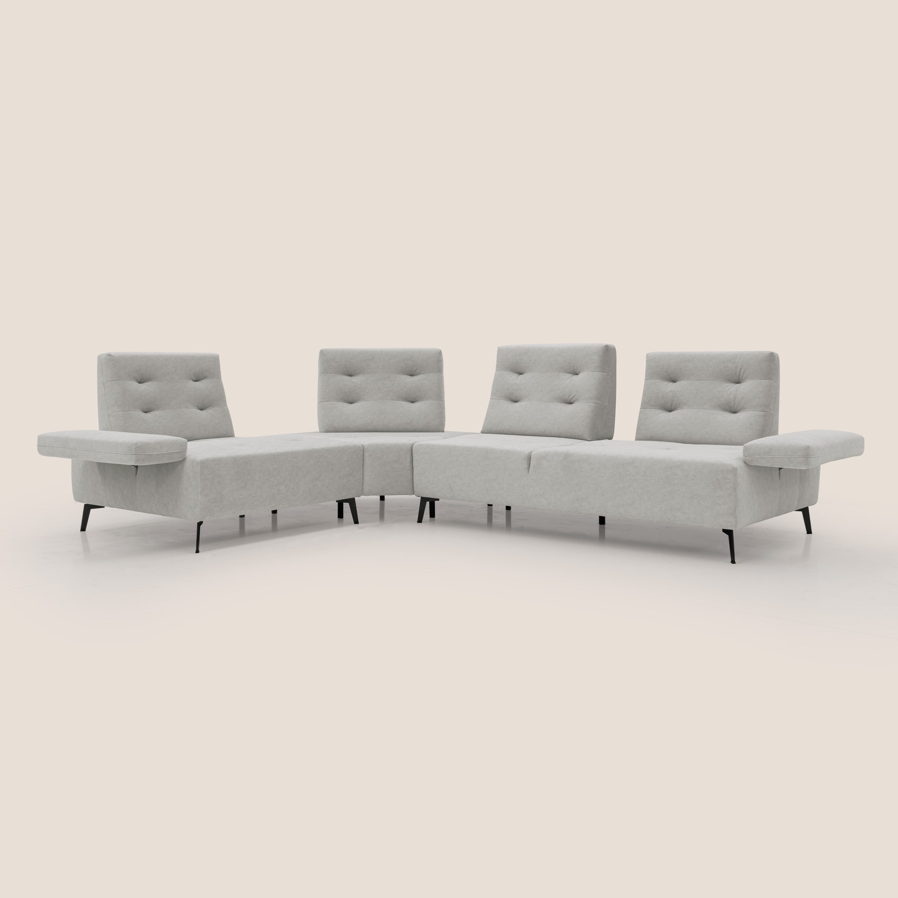 Lugano Divano angolare con schienali traslanti in microfibra effetto velluto T09 grigio chiaro - divani.store