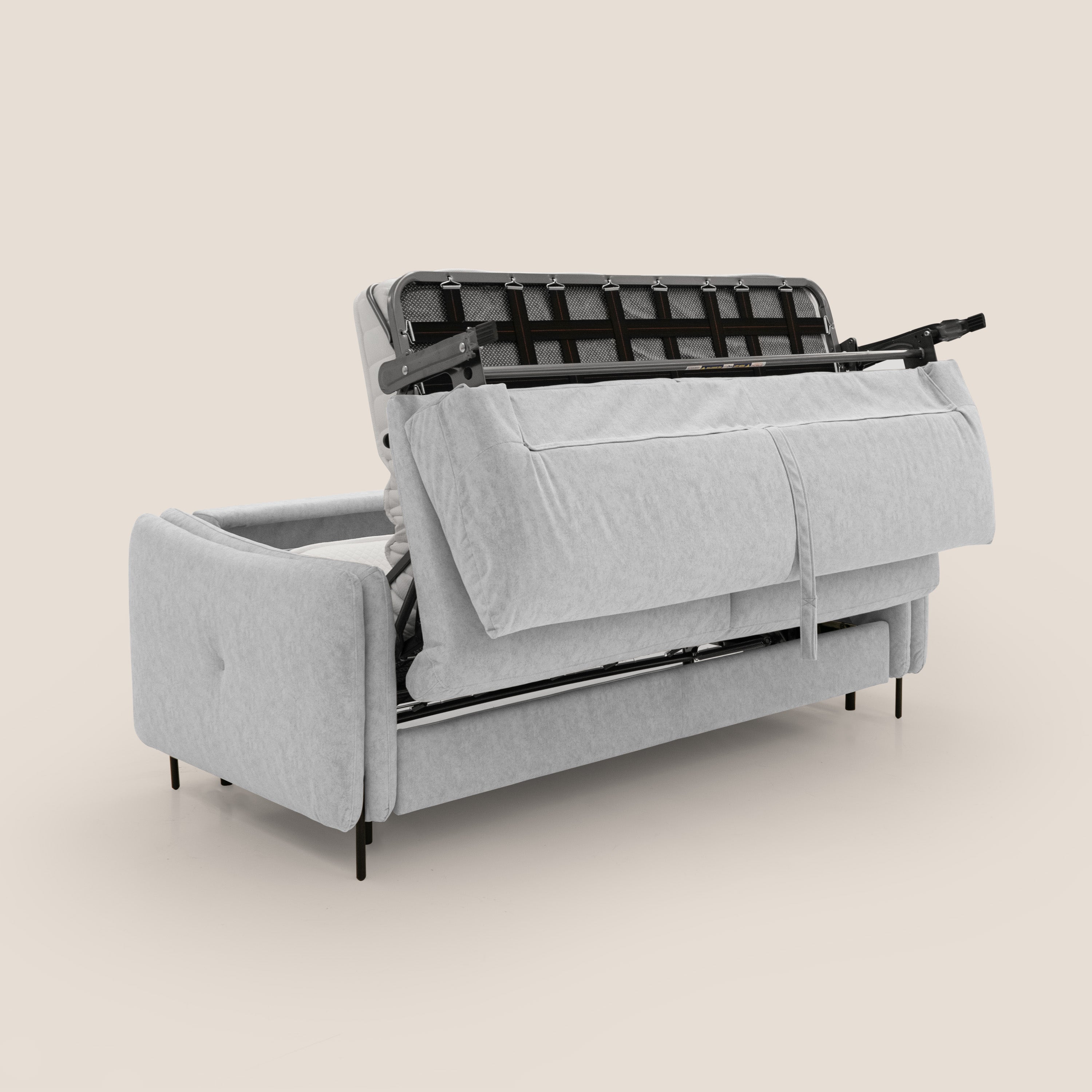 Gregory Divano letto con materasso h18 cm in microfibra effetto velluto impermeabile T09 grigio chiaro - divani.store