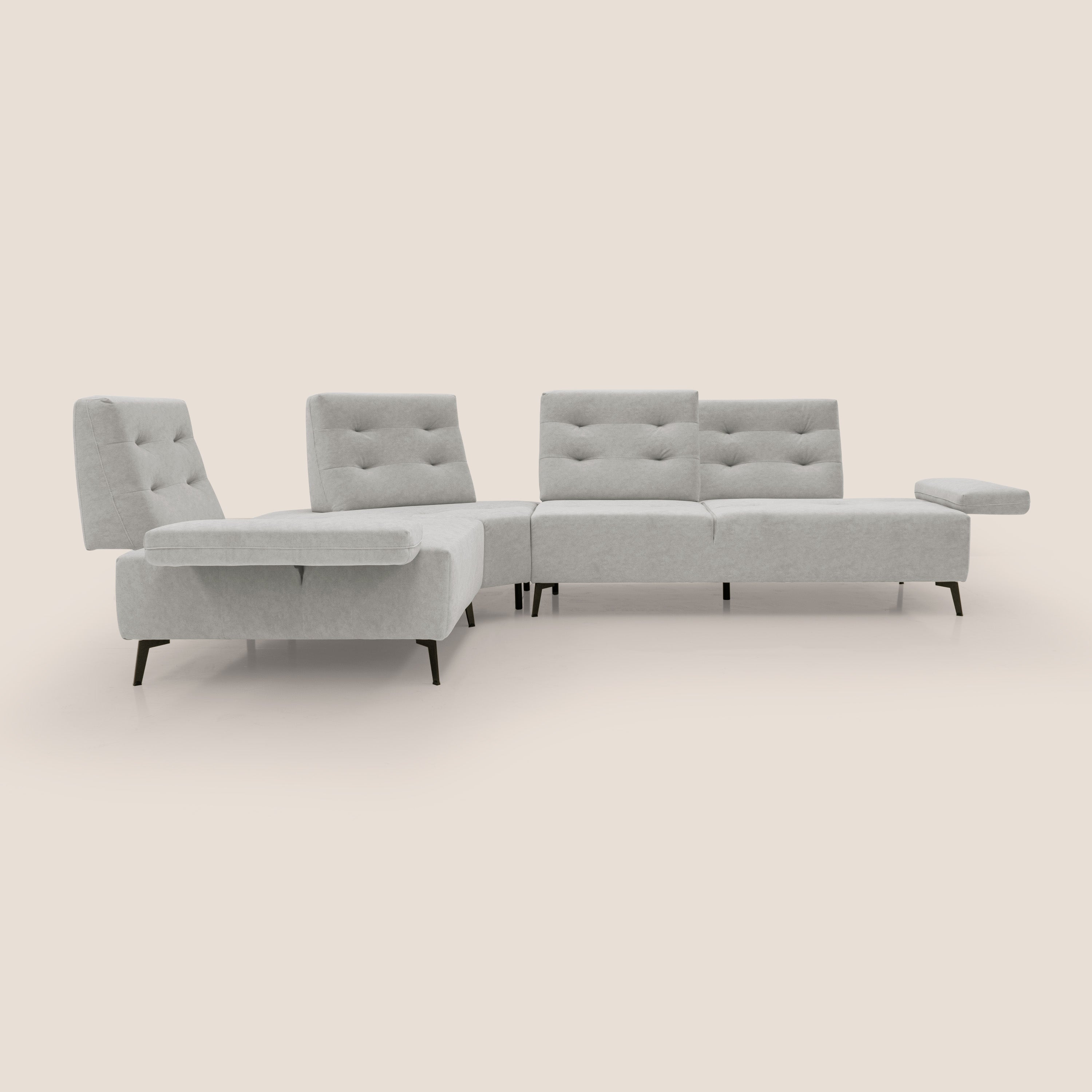 Lugano Divano angolare con schienali traslanti in microfibra effetto velluto T09 grigio chiaro - divani.store