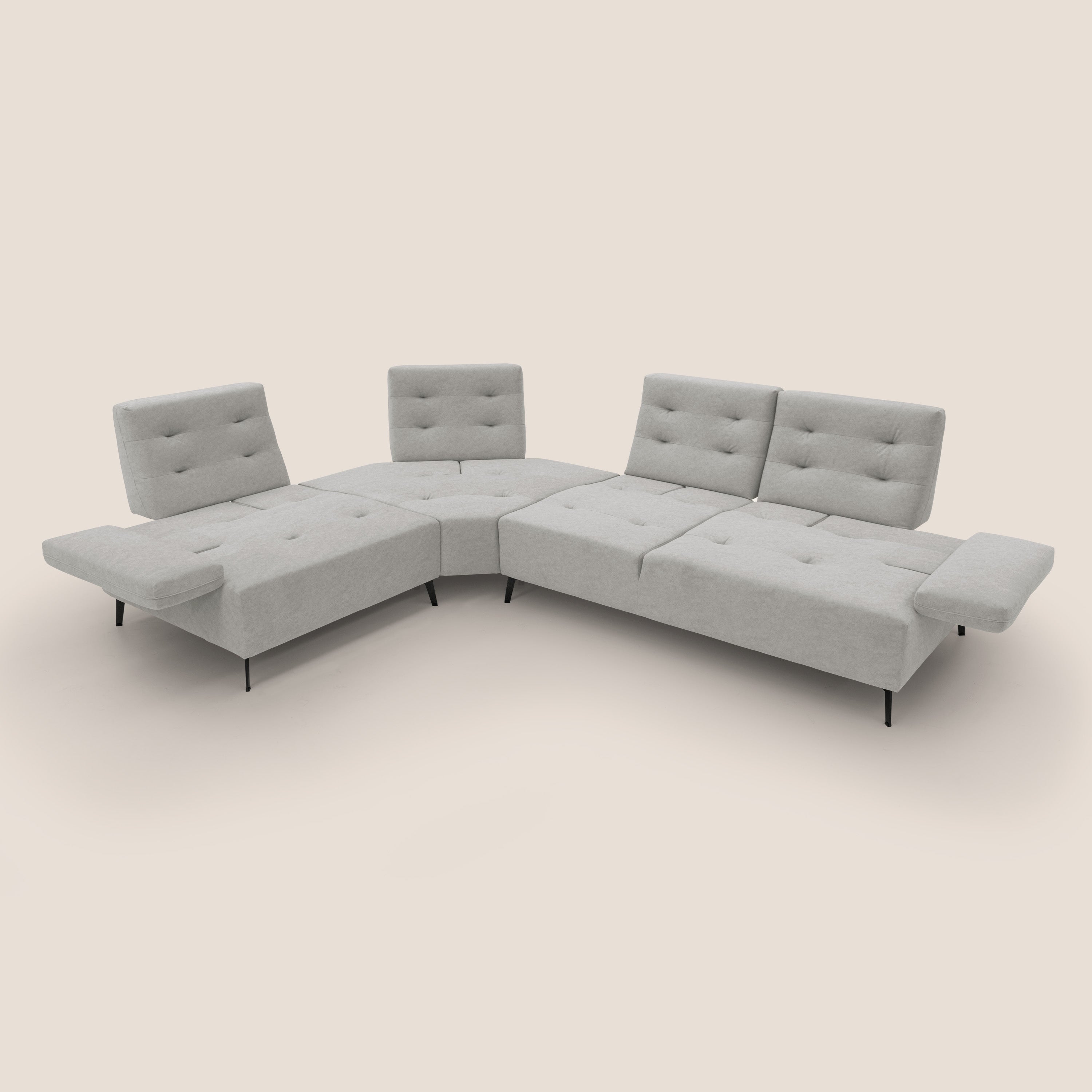 Lugano Divano angolare con schienali traslanti in microfibra effetto velluto T09 grigio chiaro - divani.store