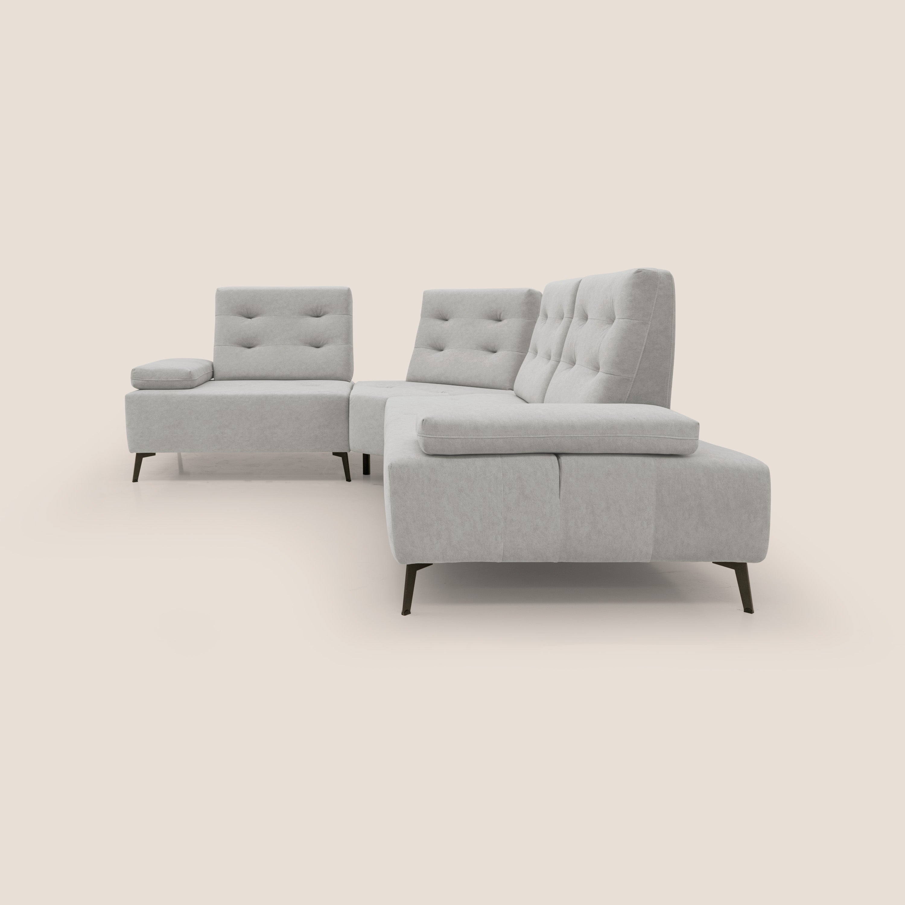 Lugano Divano angolare con schienali traslanti in microfibra effetto velluto T09 grigio chiaro - divani.store