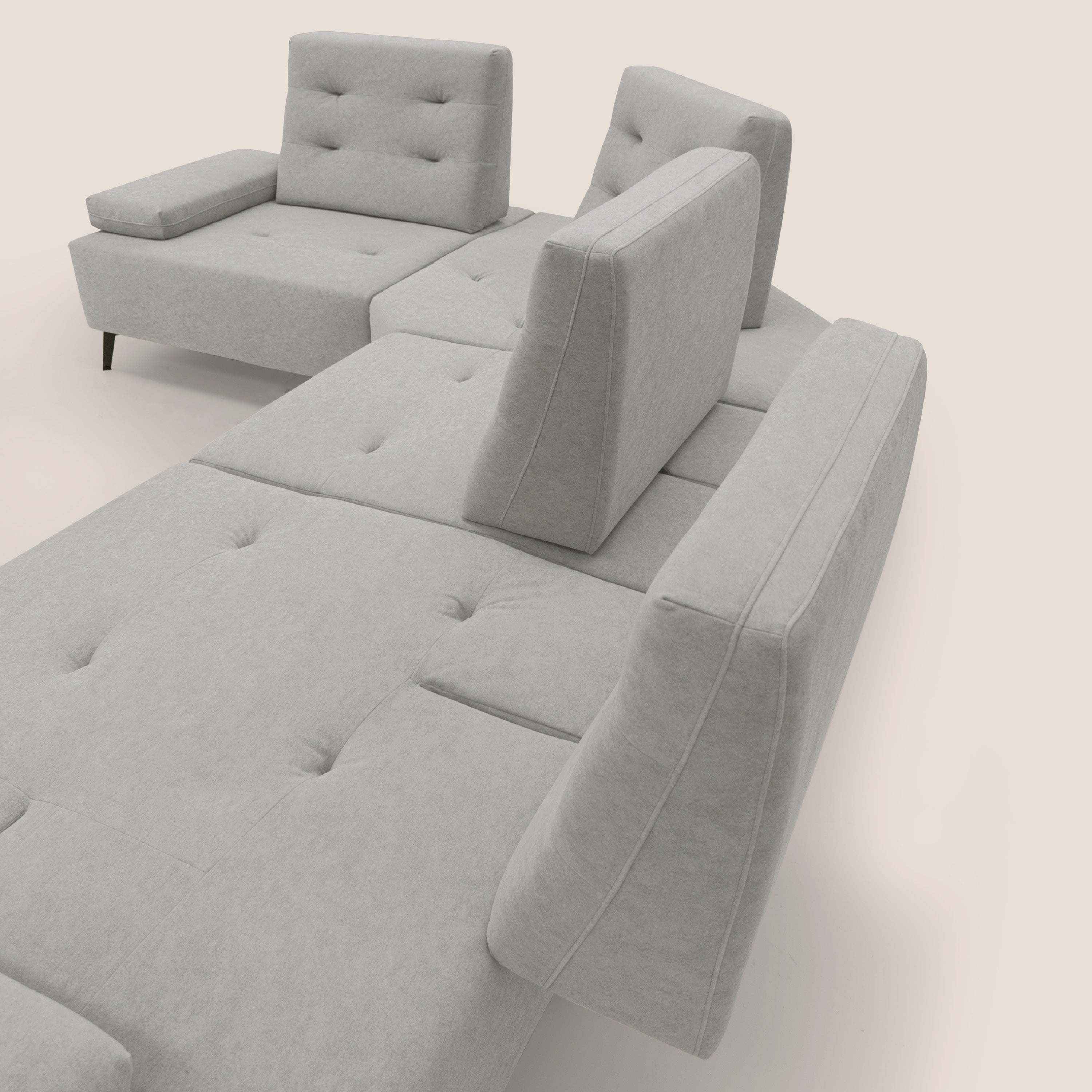 Lugano Divano angolare con schienali traslanti in microfibra effetto velluto T09 grigio chiaro - divani.store