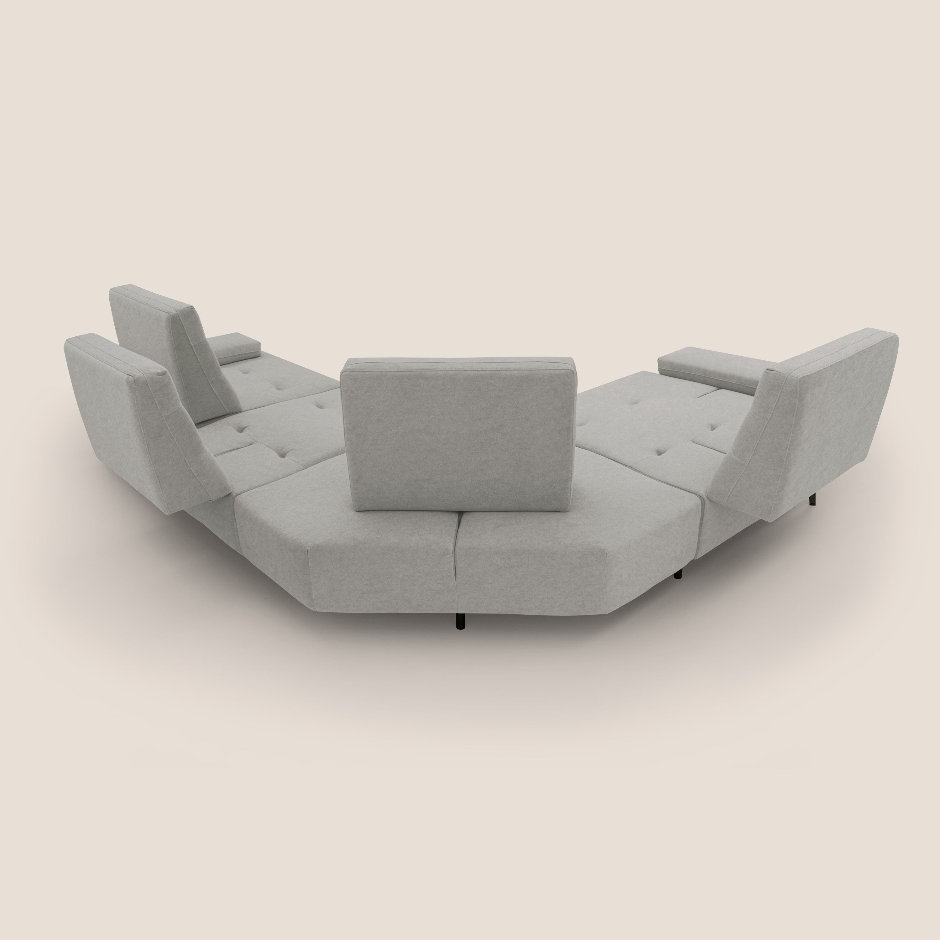 Lugano Divano angolare con schienali traslanti in microfibra effetto velluto T09 grigio chiaro - divani.store