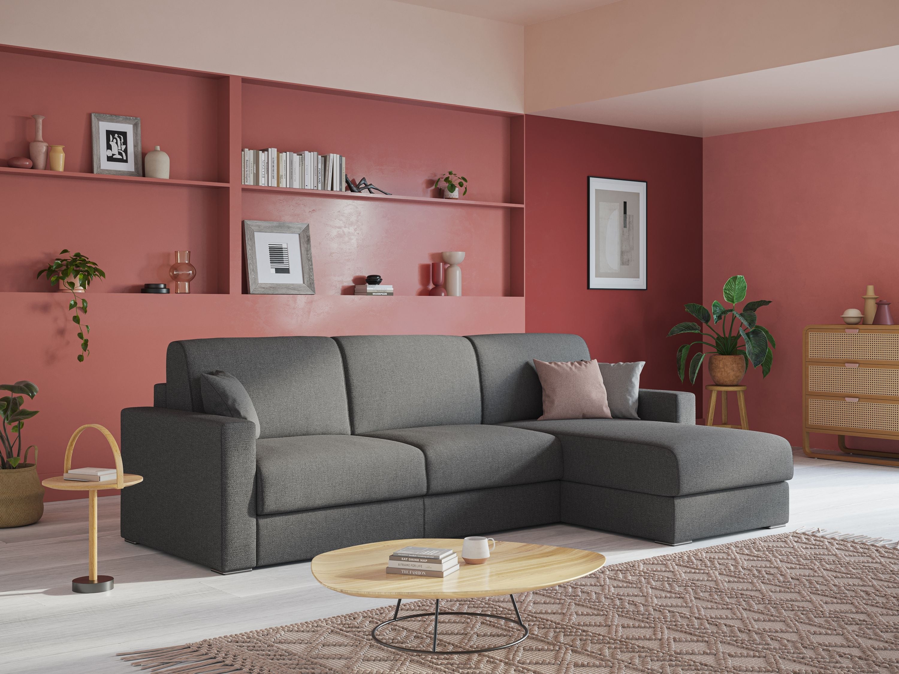 Best Divano letto angolare con penisola in tessuto smacchiabile QuickClean T08 grigio - divani.store