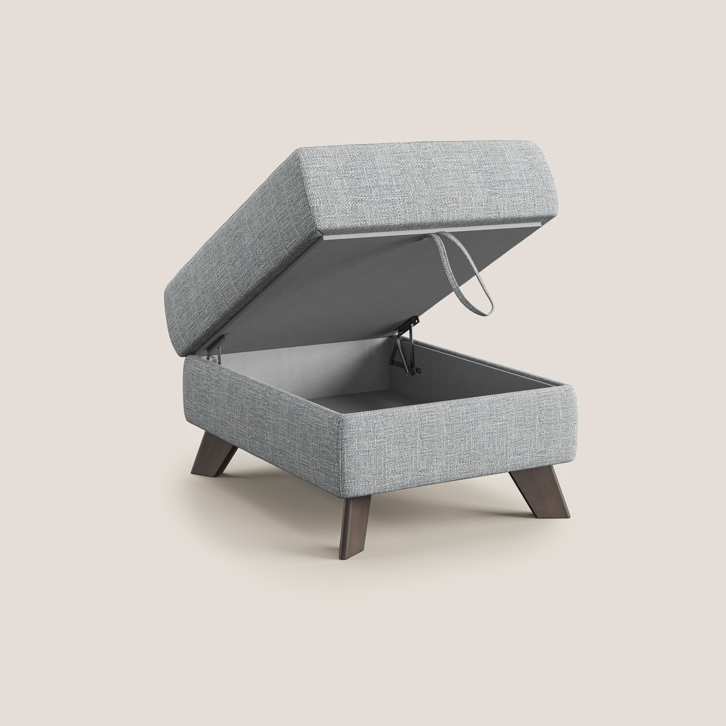 Moon Pouf contenitore e piedini alti in tessuto morbido ad intreccio soft-touch impermeabile T06 grigio - divani.store