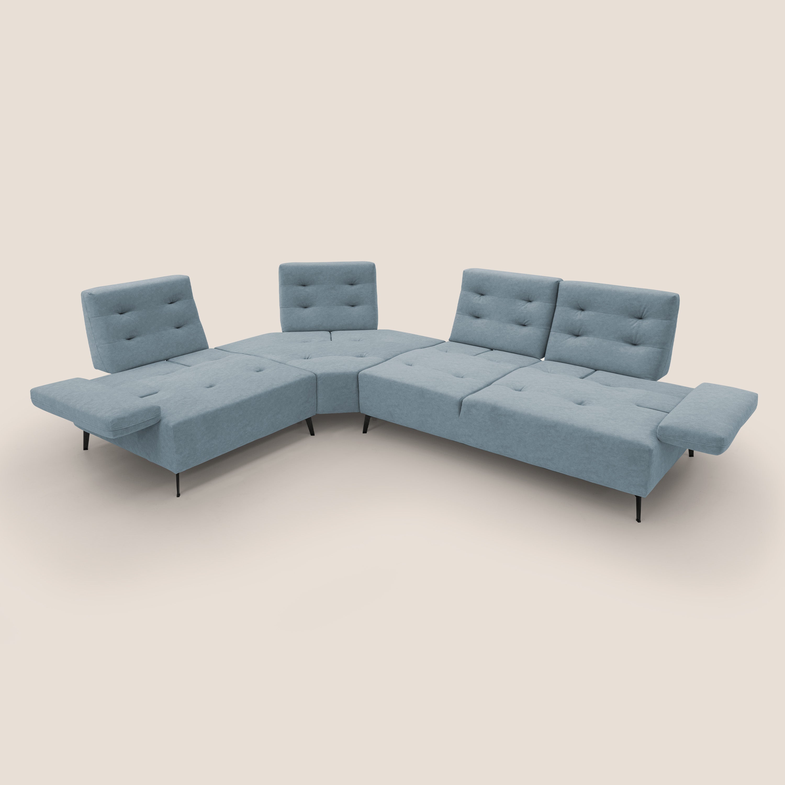 Lugano Divano angolare con schienali traslanti in microfibra effetto velluto T09 carta da zucchero - divani.store