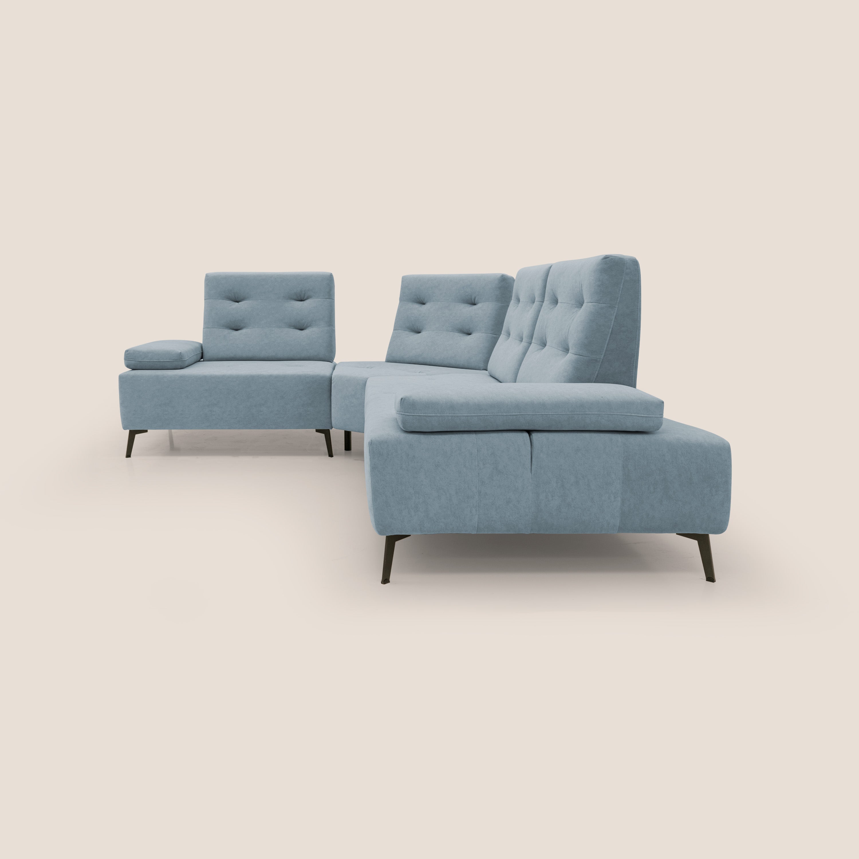 Lugano Divano angolare con schienali traslanti in microfibra effetto velluto T09 carta da zucchero - divani.store