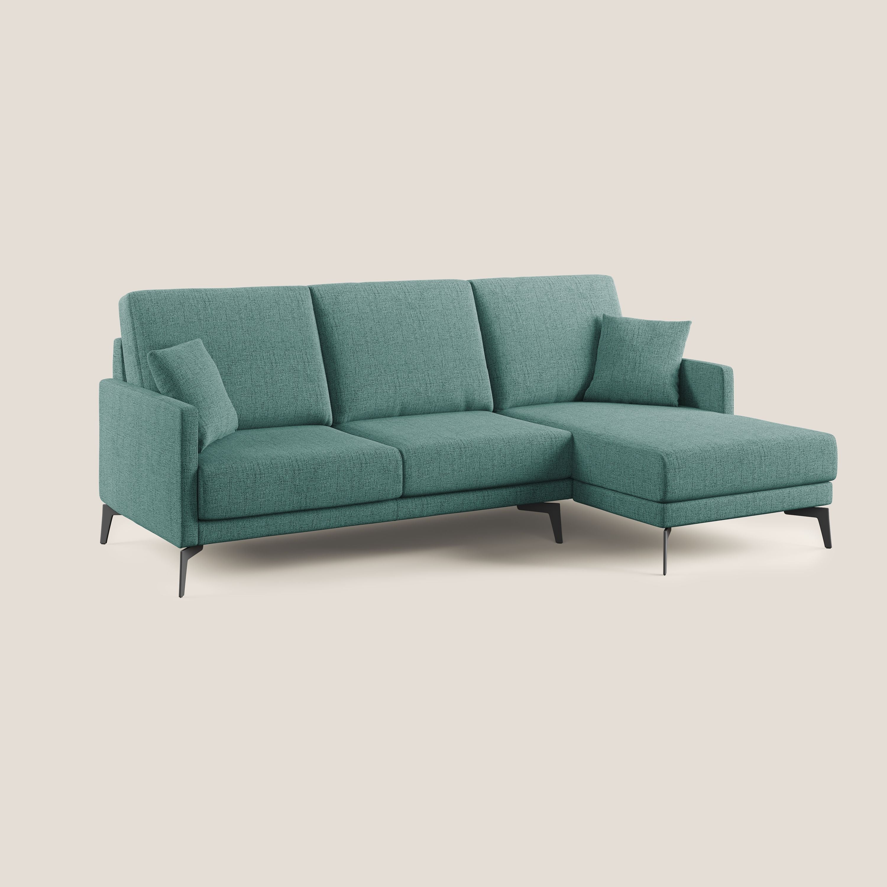 Saturno divano angolare moderno in tessuto morbido impermeabile T03 verde acqua - divani.store