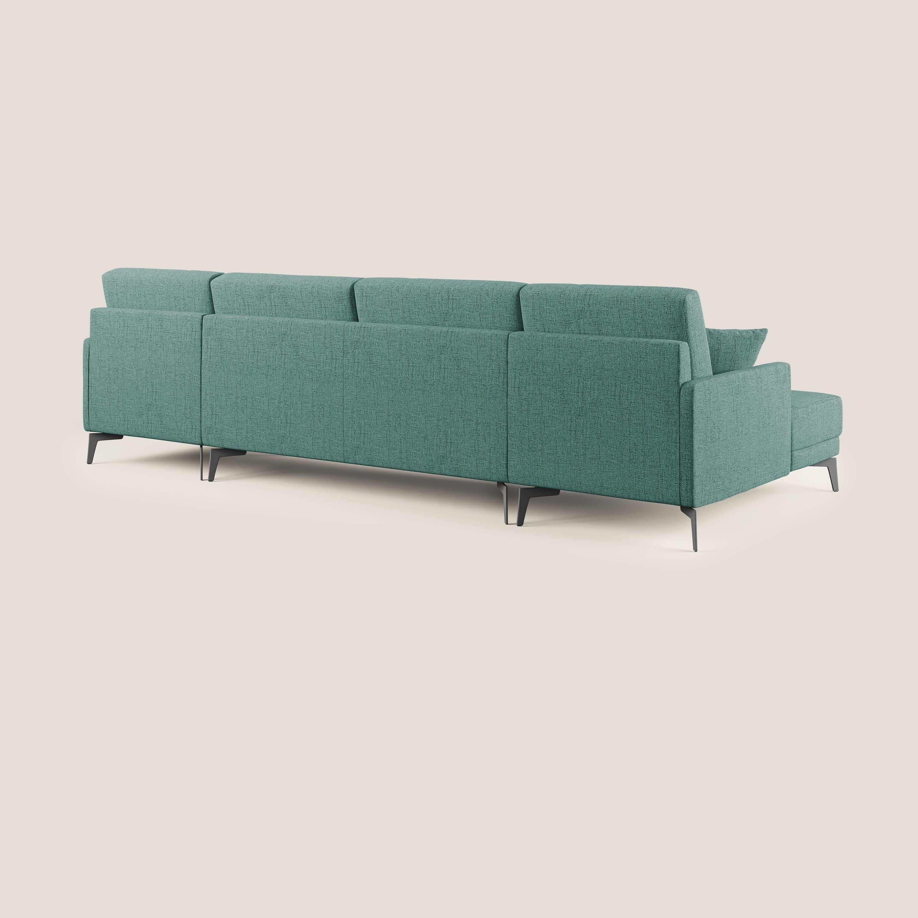 Saturno divano panoramico moderno in tessuto morbido impermeabile T03 verde acqua - divani.store