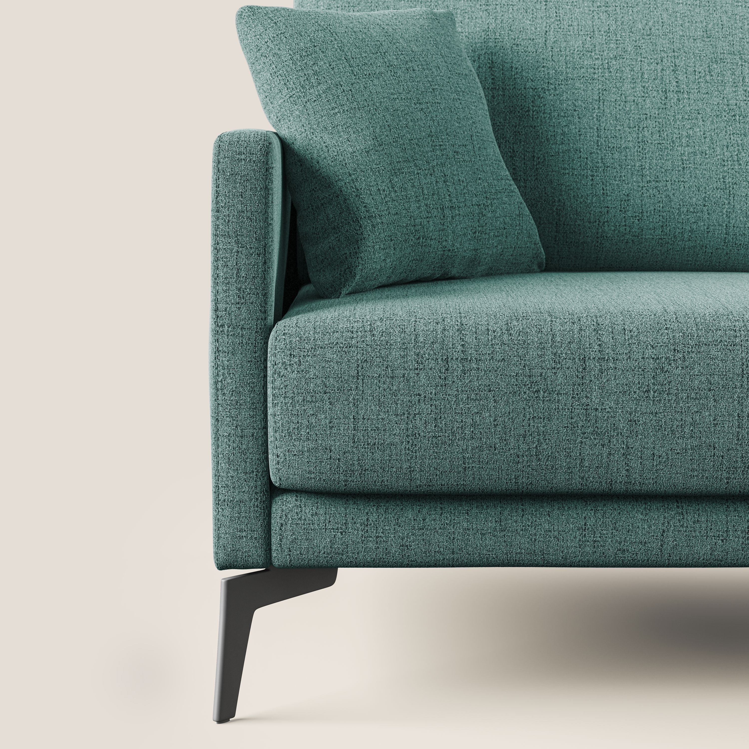 Saturno divano angolare moderno in tessuto morbido impermeabile T03 verde acqua - divani.store