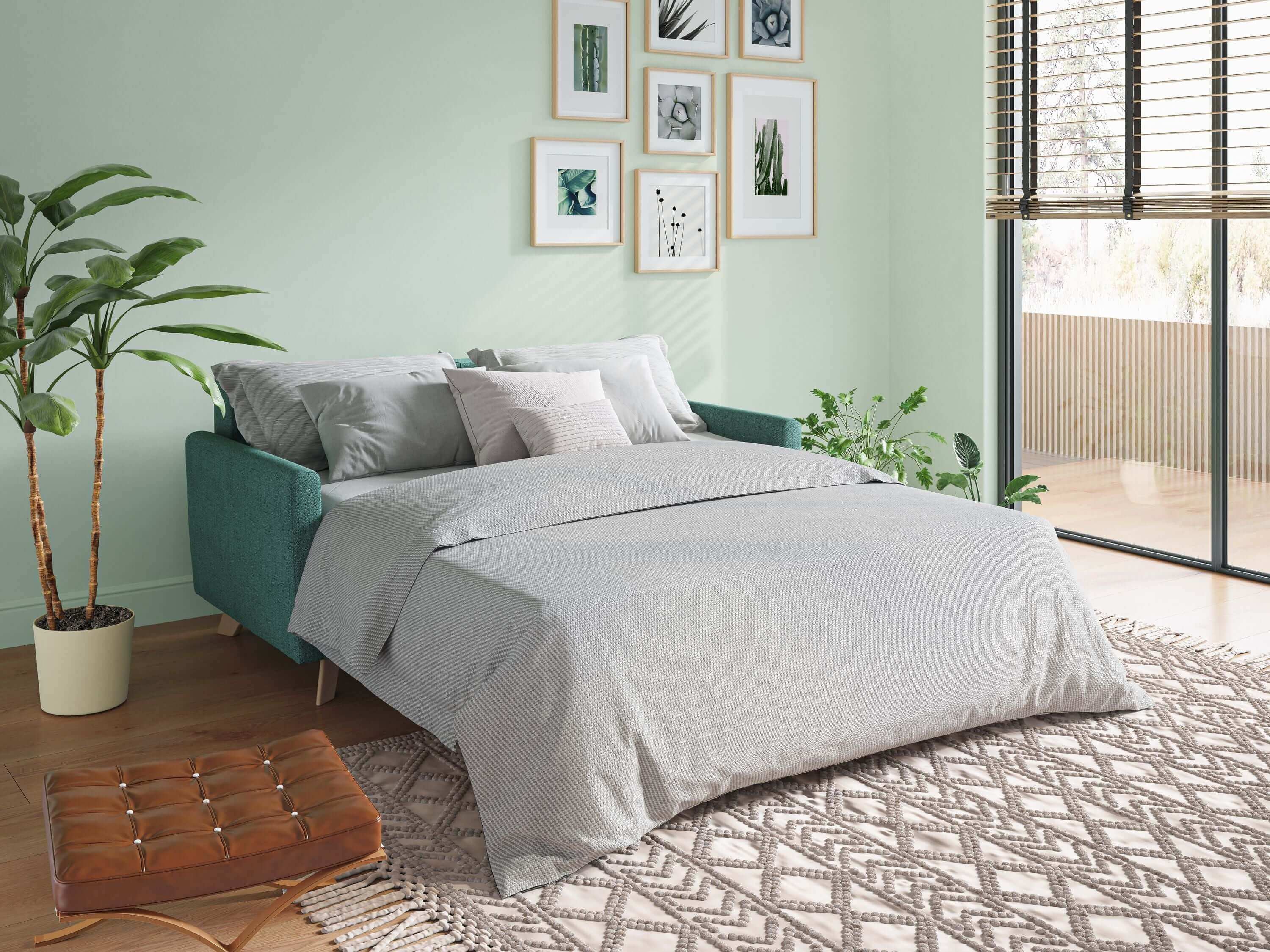 Edgar divano letto matrimoniale in tessuto felis impermeabile T03 verde acqua - divani.store