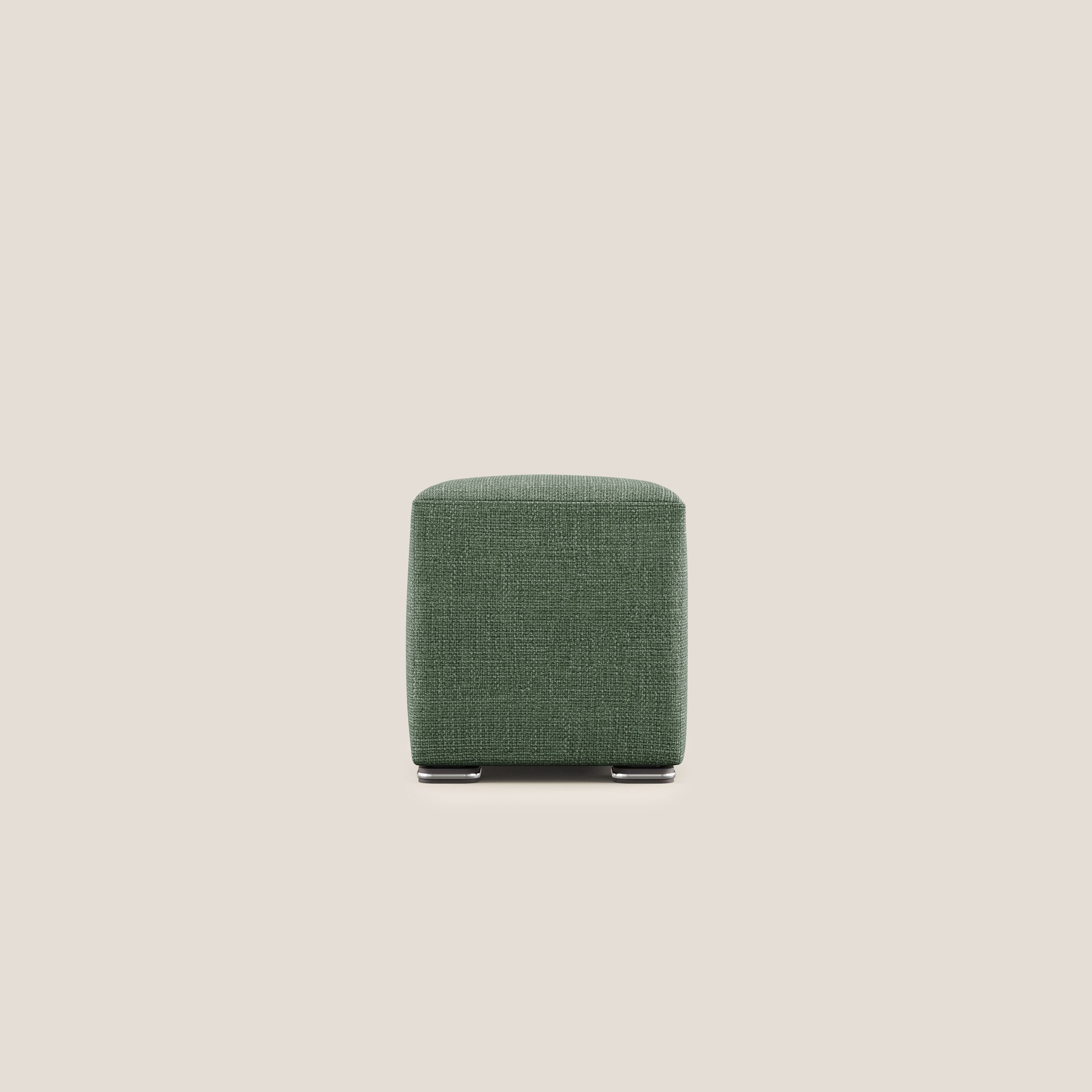 Cube pouf in morbido tessuto impermeabile ad intreccio melangiato T06 verde - divani.store