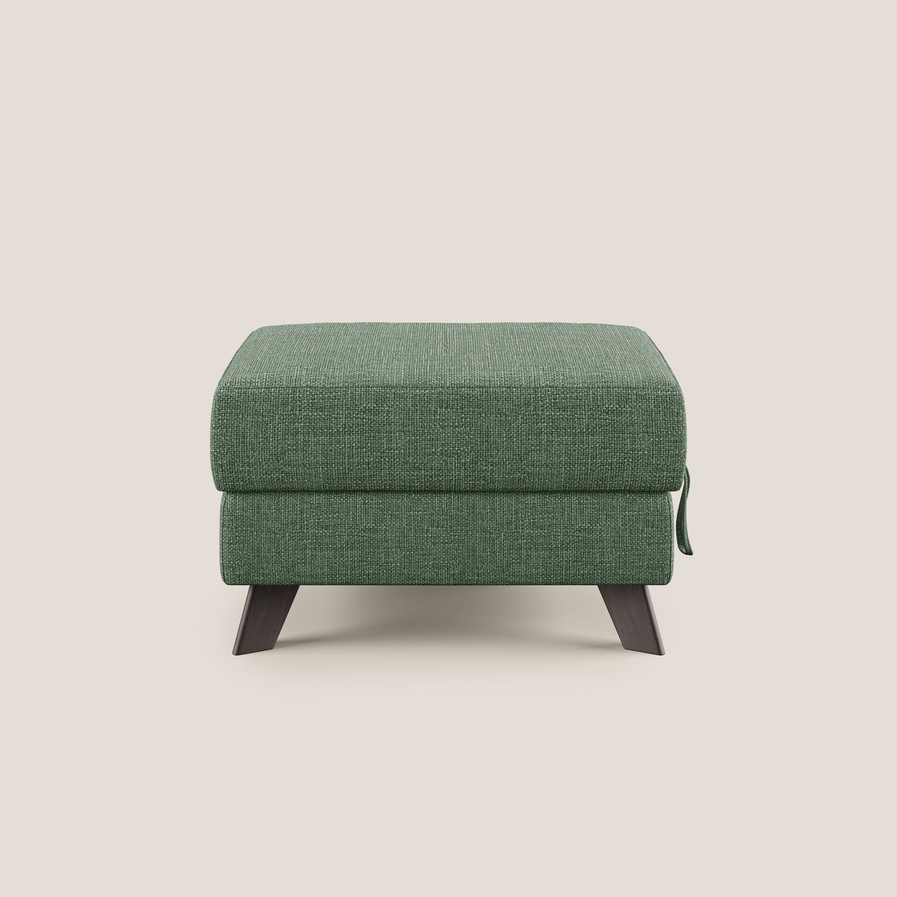 Moon Pouf contenitore e piedini alti in tessuto morbido ad intreccio soft-touch impermeabile T06 verde - divani.store