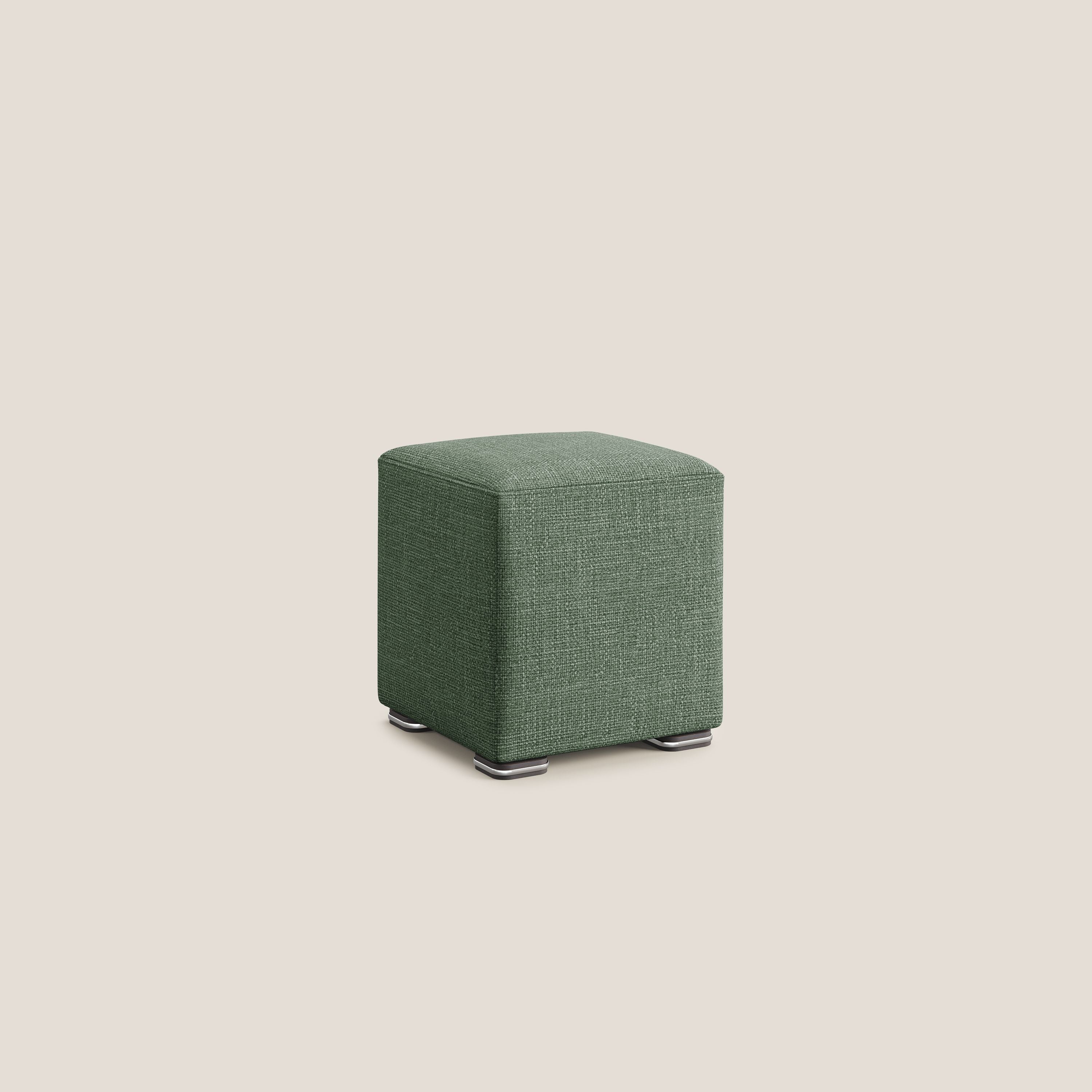 Cube pouf in morbido tessuto impermeabile ad intreccio melangiato T06 verde - divani.store