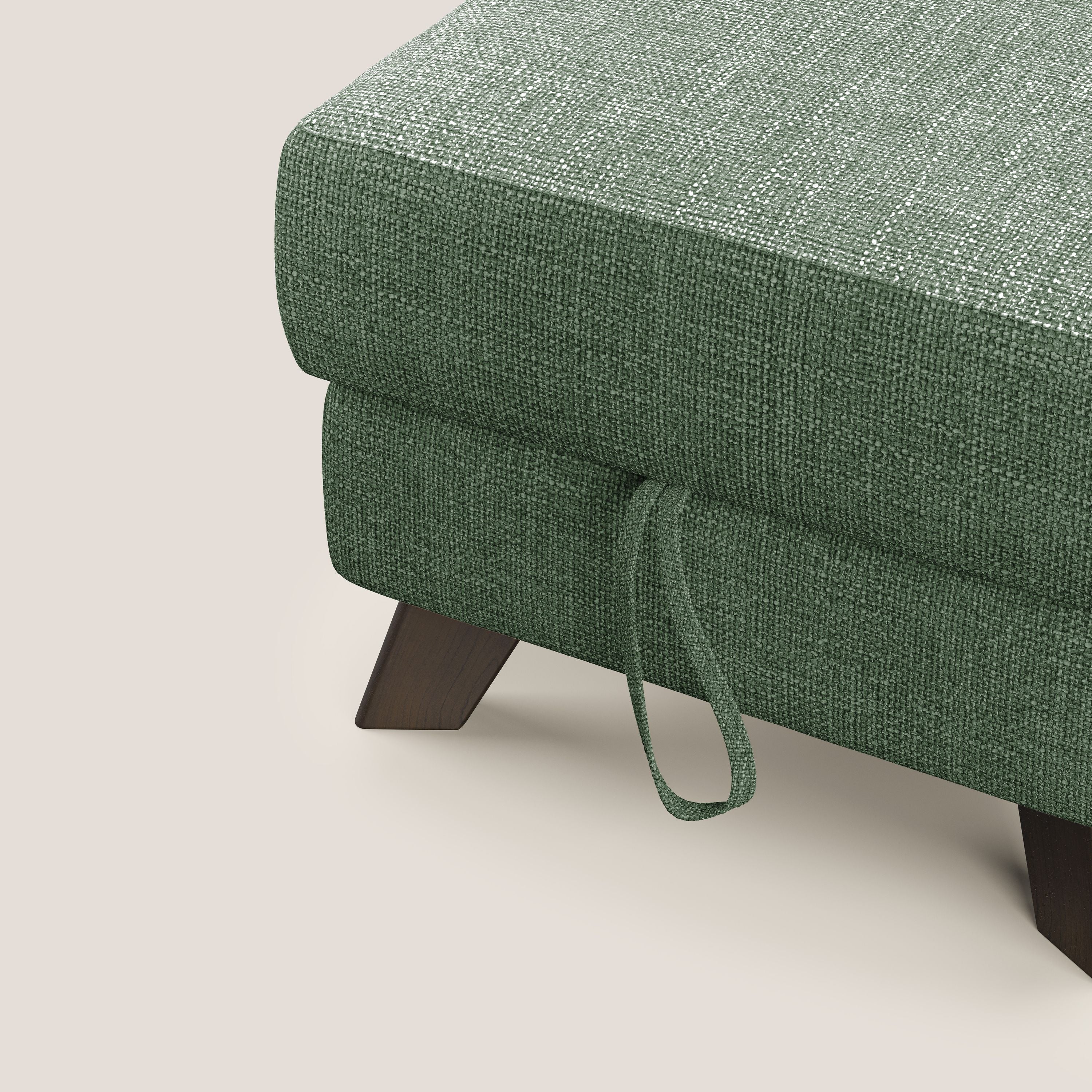 Moon Pouf contenitore e piedini alti in tessuto morbido ad intreccio soft-touch impermeabile T06 verde - divani.store