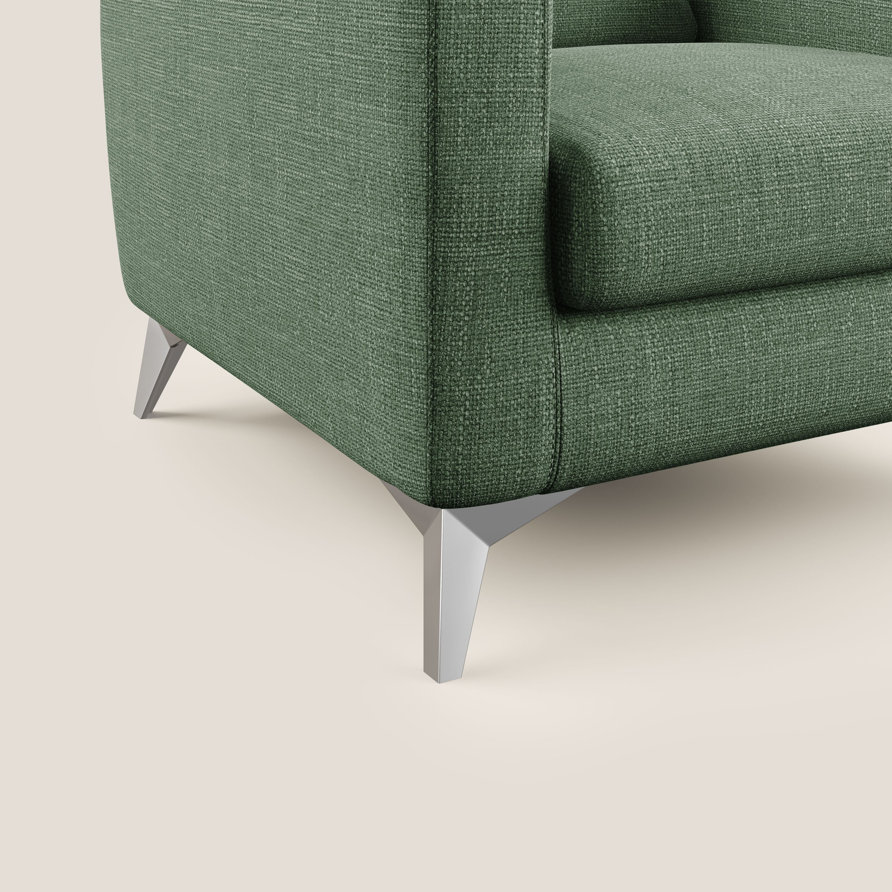 Orione Poltroncina in morbido tessuto impermeabile ad intreccio T06 verde - divani.store