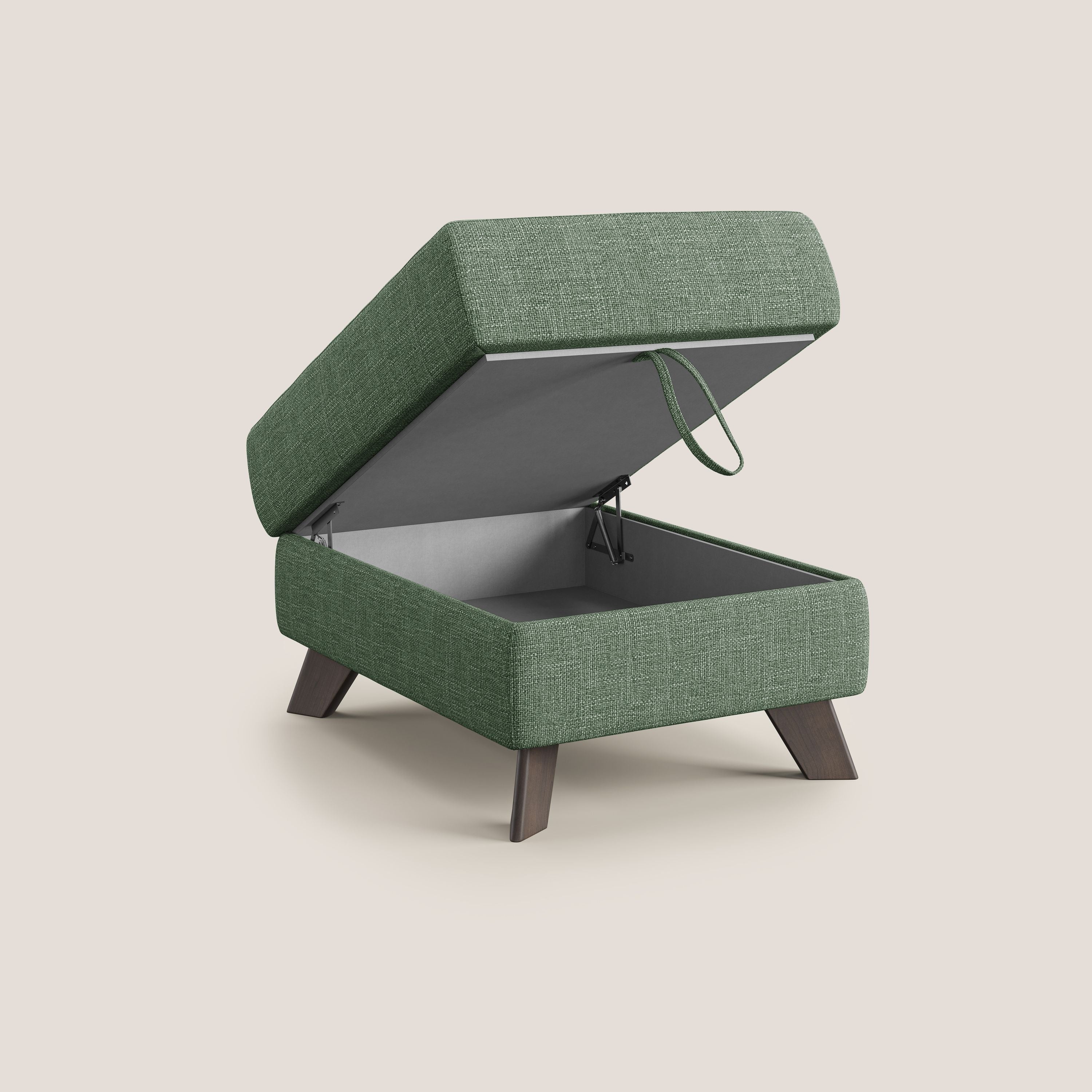 Moon Pouf contenitore e piedini alti in tessuto morbido ad intreccio soft-touch impermeabile T06 verde - divani.store