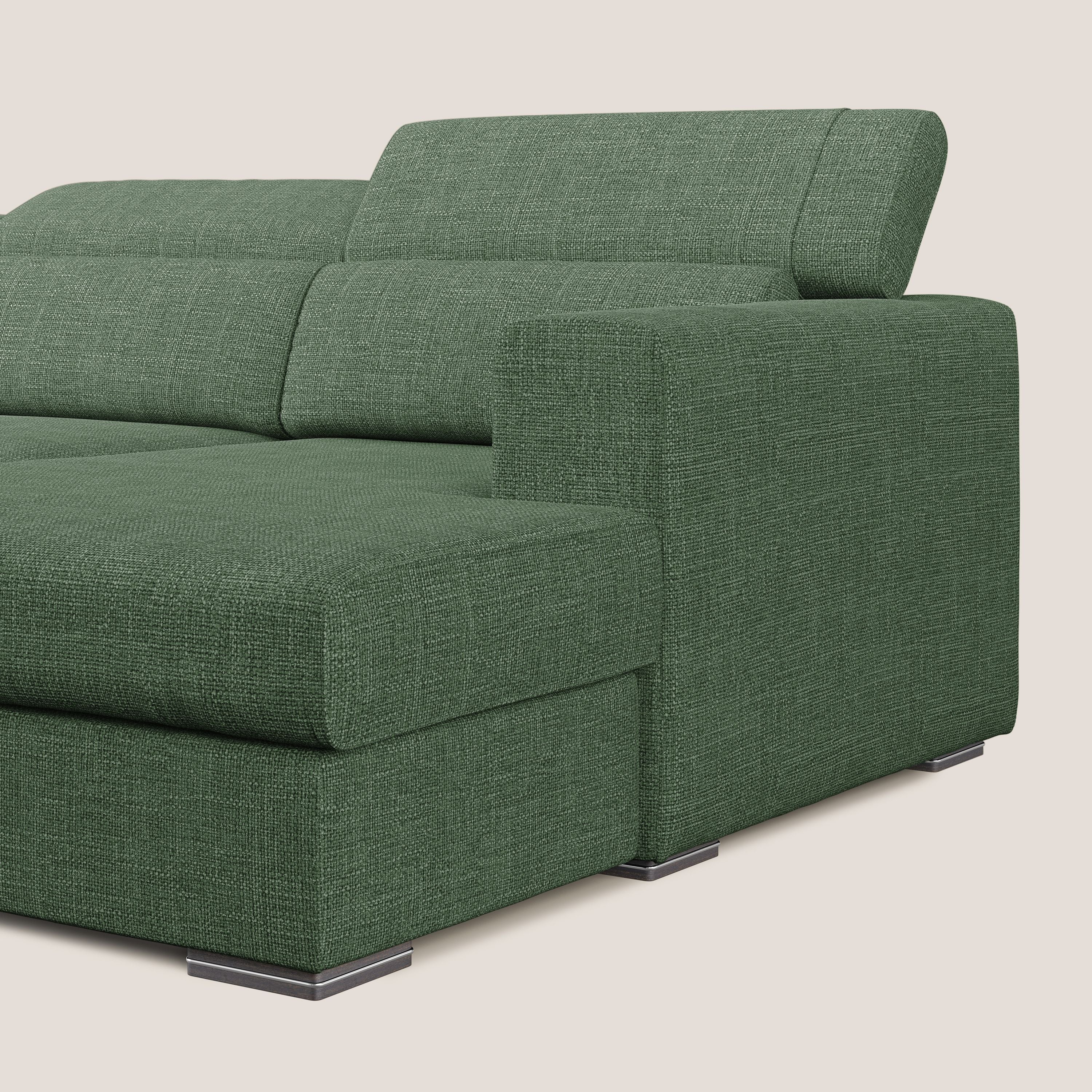 Vegas divano angolare con poggiatesta reclinabili in morbido tessuto impermeabile T06 verde - divani.store