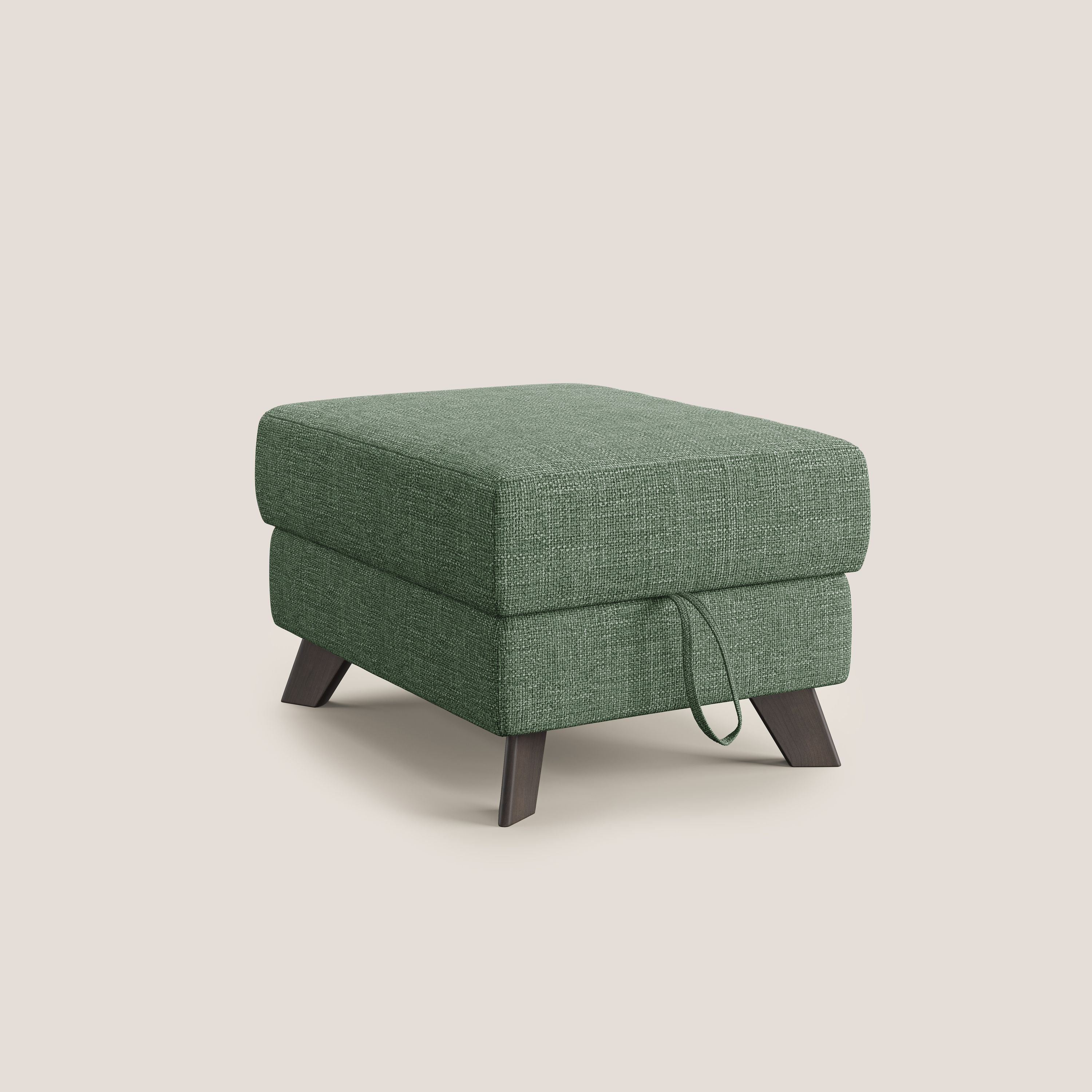 Moon Pouf contenitore e piedini alti in tessuto morbido ad intreccio soft-touch impermeabile T06 verde - divani.store