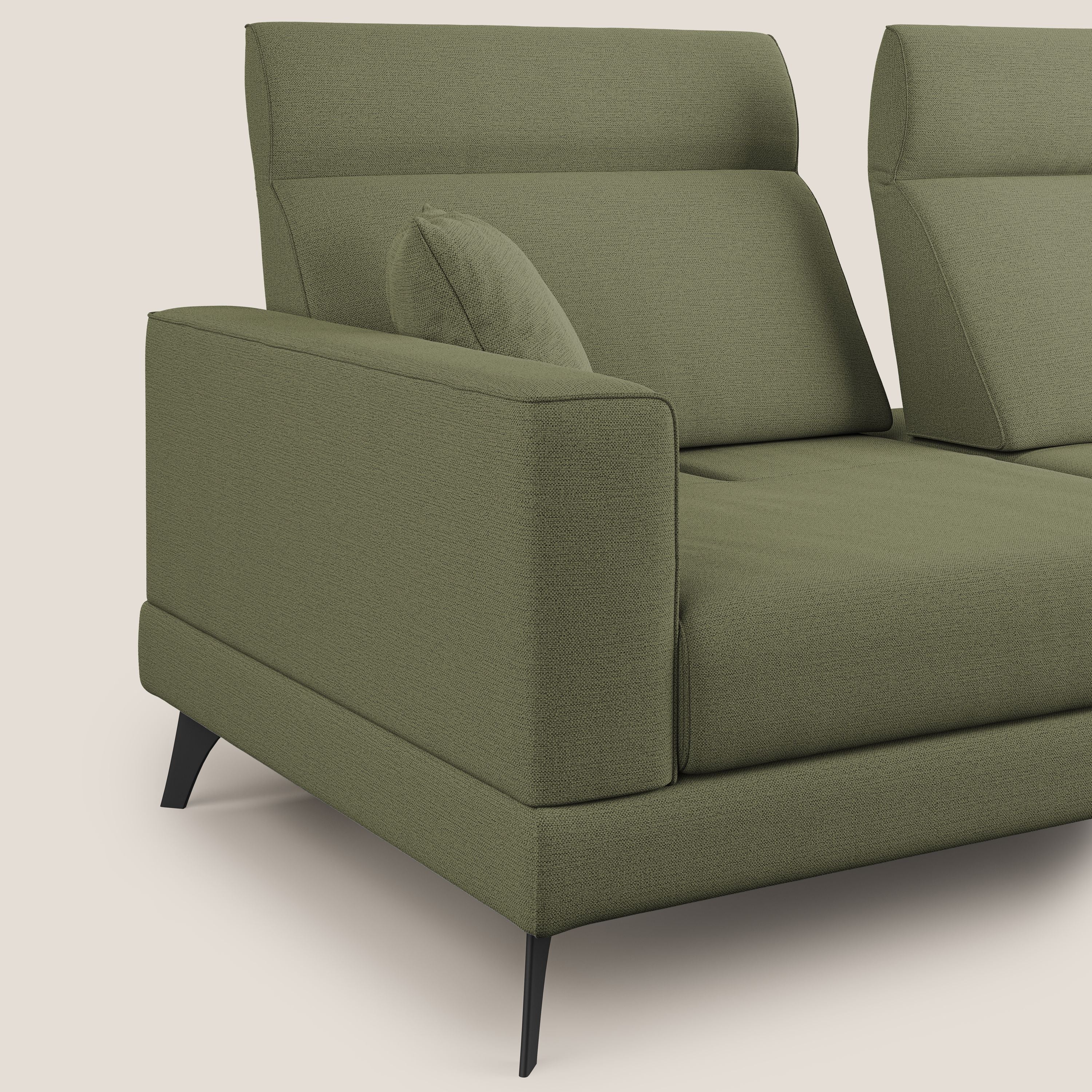 Slide Divano con schienali traslanti e poggiatesta in tessuto simil cotone impermeabile T19 verde - divani.store