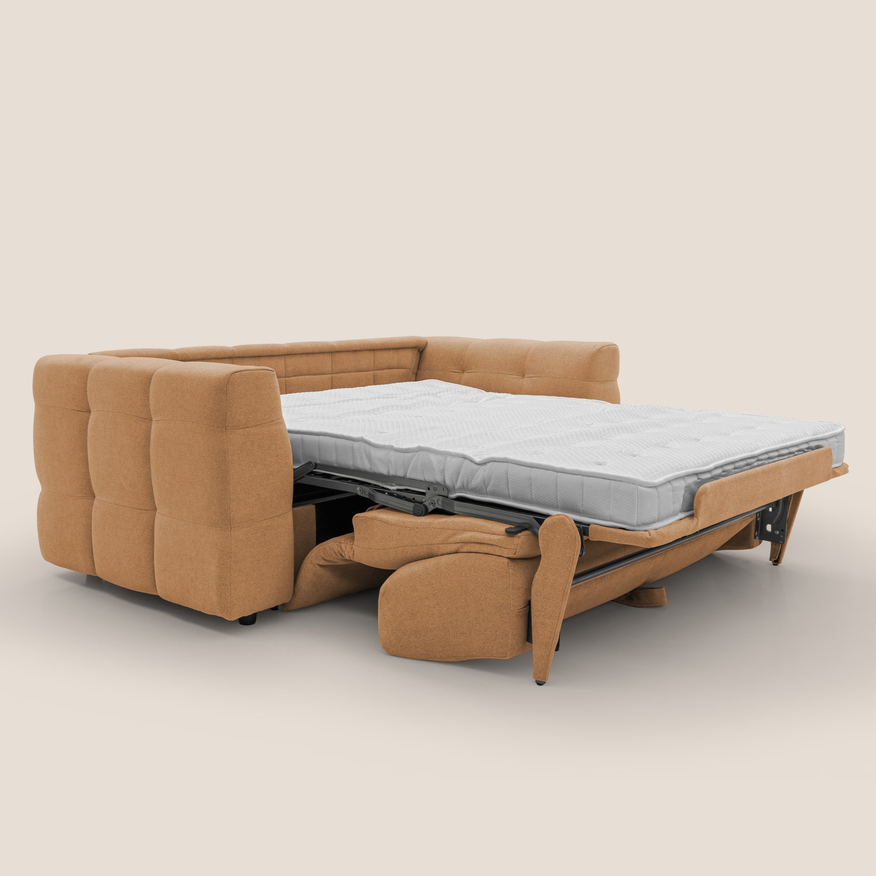 Tender Divano letto matrimoniale dal design innovativo in tessuto bouclet impermeabile T07 arancio - divani.store