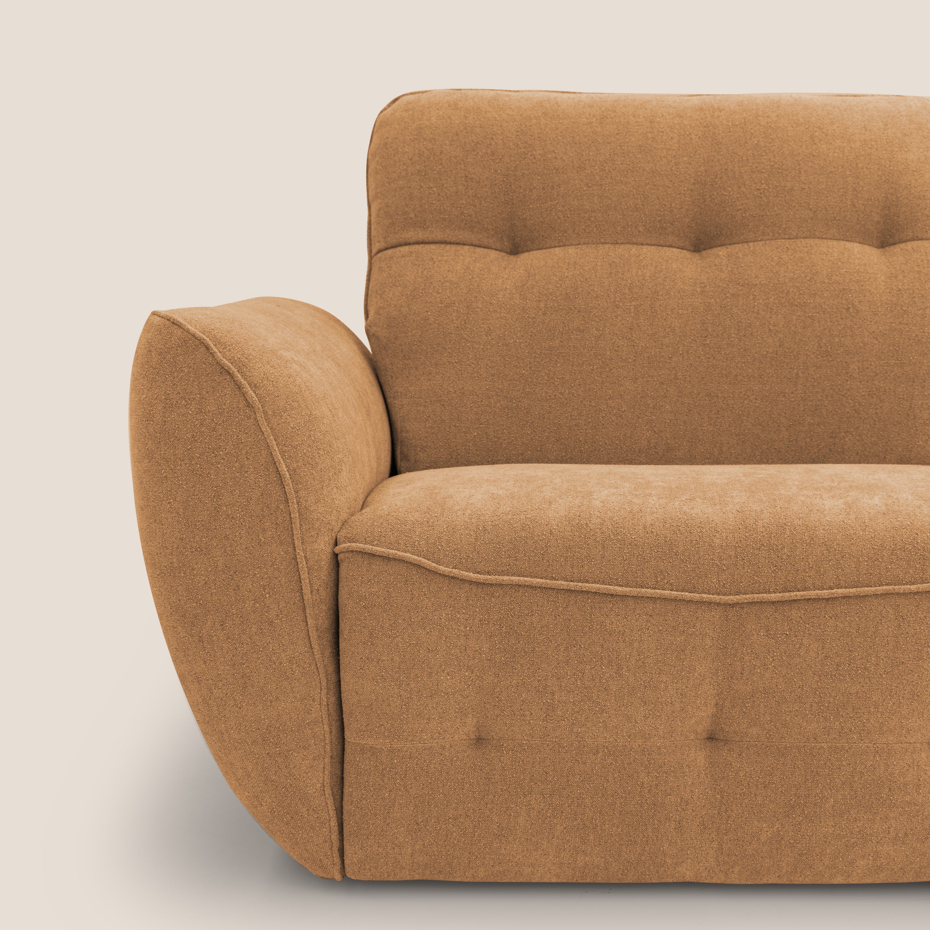 Cerbero divano angolare con pouf mobile in morbido bouclé impermeabile T07 arancio - divani.store