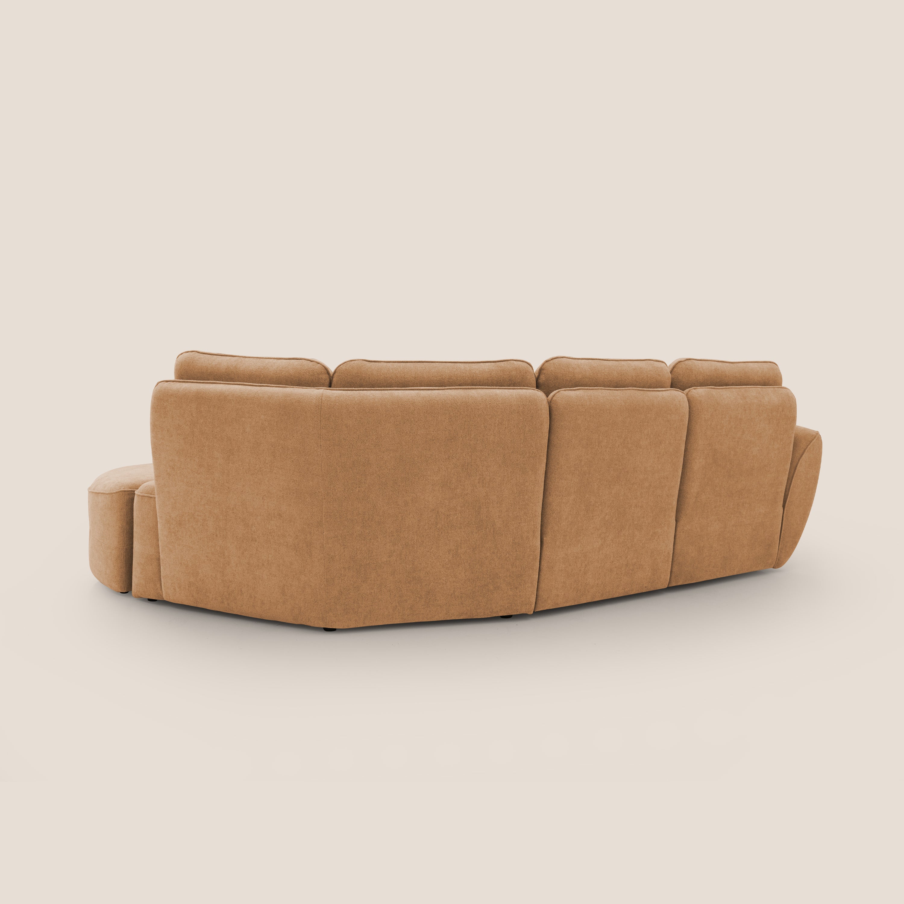 Cerbero divano angolare con pouf mobile in morbido bouclé impermeabile T07 arancio - divani.store