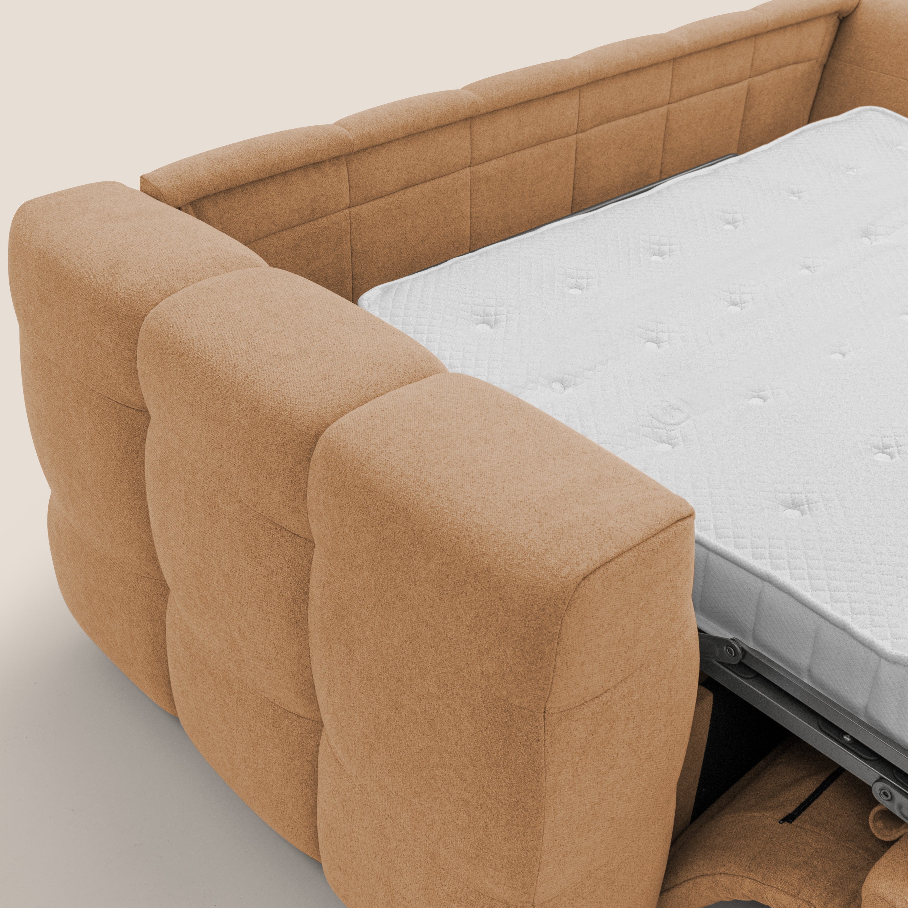 Tender Divano letto matrimoniale dal design innovativo in tessuto bouclet impermeabile T07 arancio - divani.store