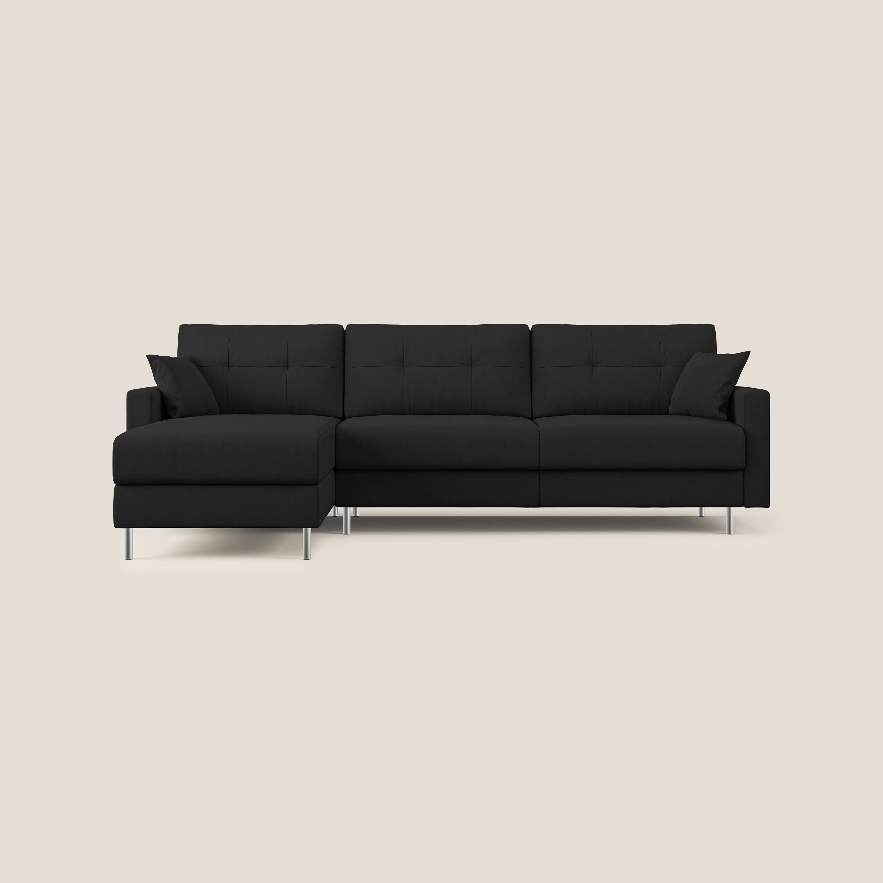 Megan divano letto angolare in microfibra smacchiabile T11 nero - divani.store