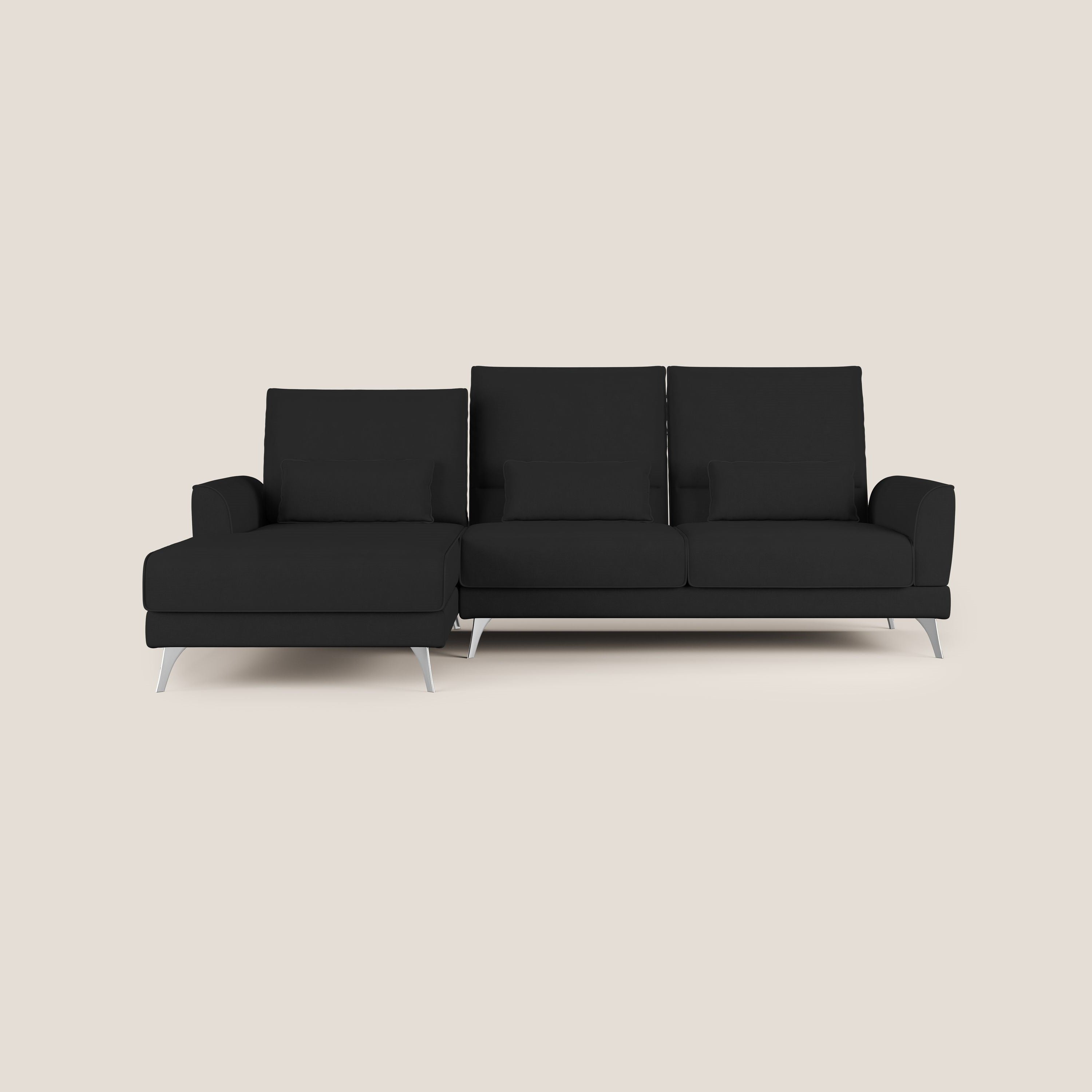 Tommy Divano angolare con relax e schienali traslanti in microfibra smacchiabile T11 nero - divani.store