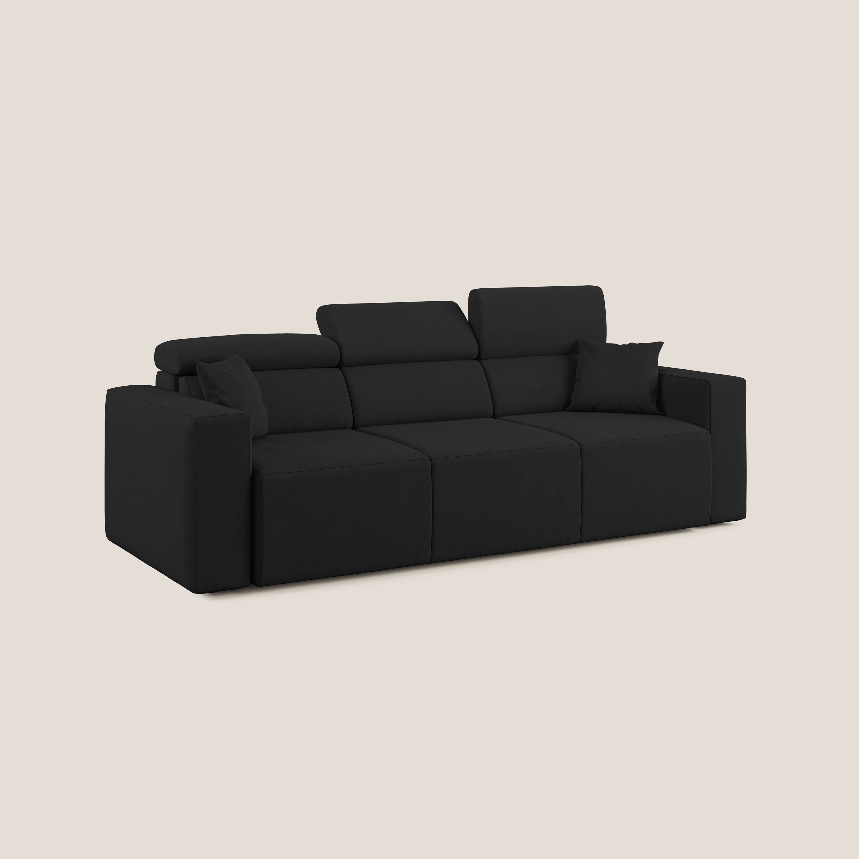 Orwell divano con 3 sedute estraibili in microfibra smacchiabile T11 nero - divani.store