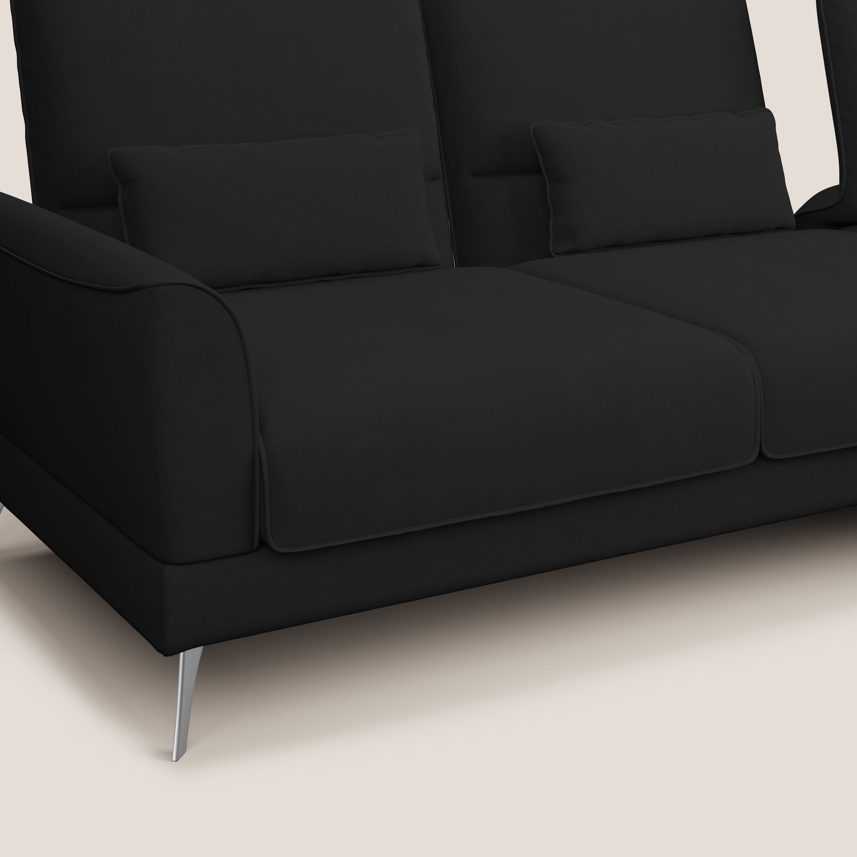 Tommy Divano angolare con relax e schienali traslanti in microfibra smacchiabile T11 nero - divani.store