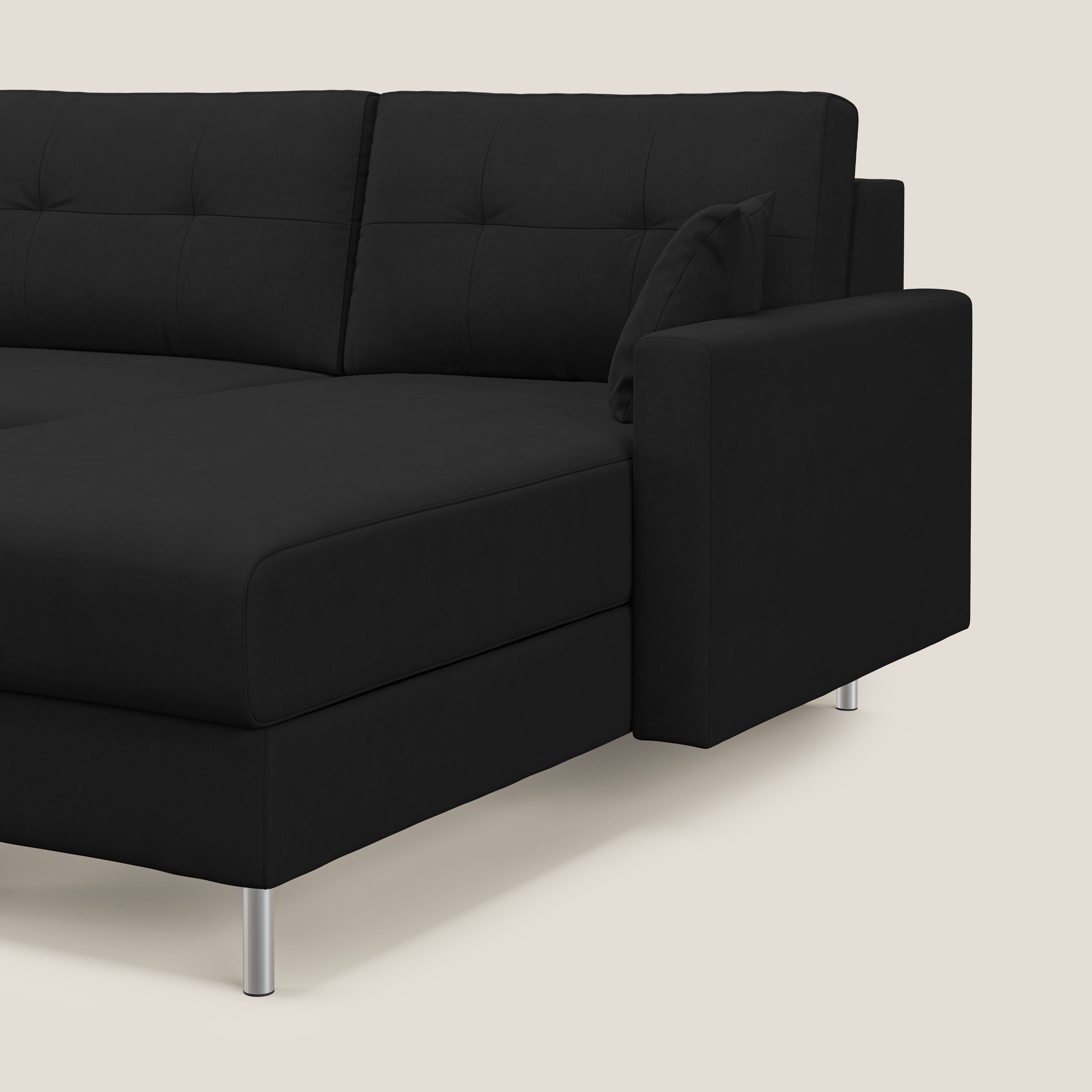 Megan divano letto angolare in microfibra smacchiabile T11 nero - divani.store