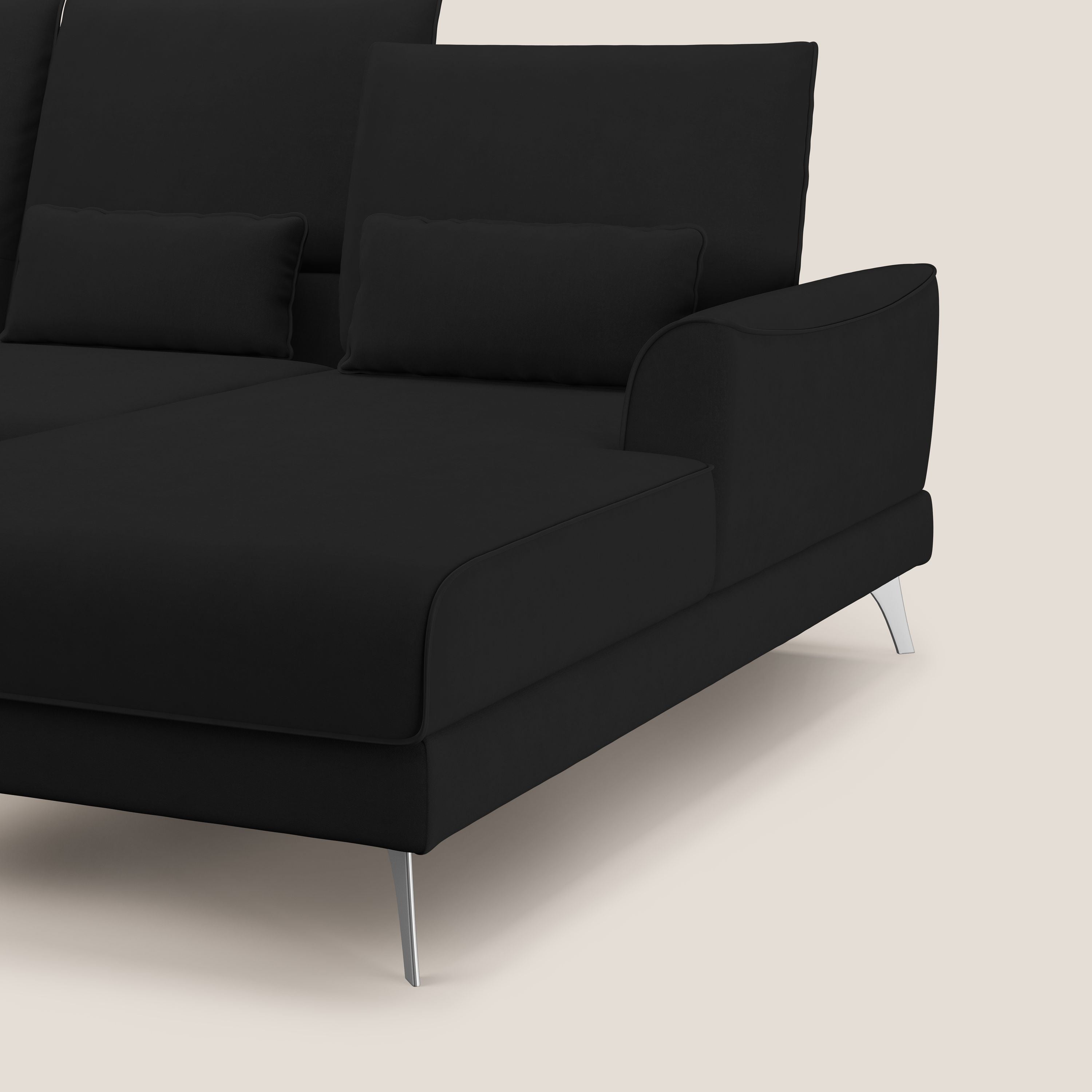 Tommy Divano angolare con relax e schienali traslanti in microfibra smacchiabile T11 nero - divani.store