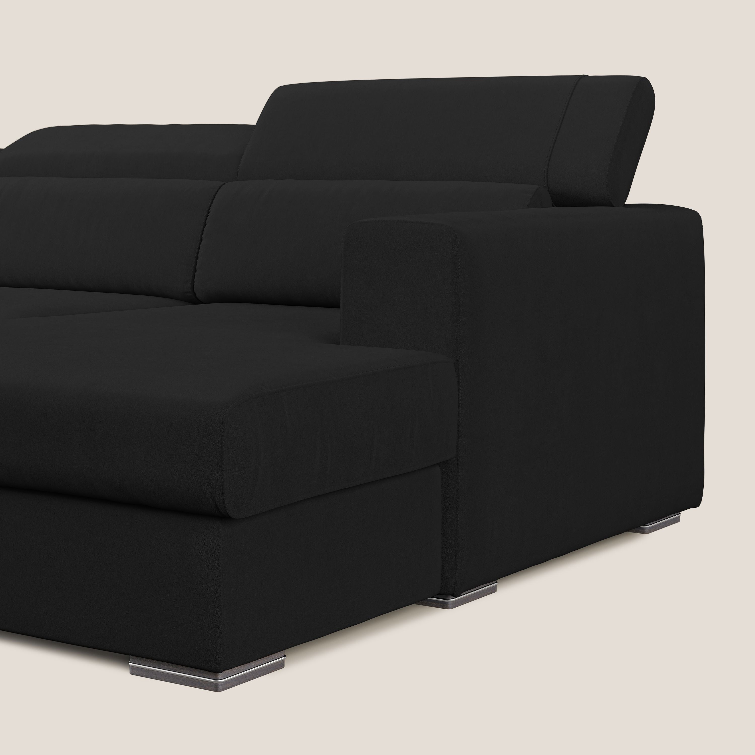 Vegas divano angolare con poggiatesta reclinabili in microfibra impermeabile T11 nero - divani.store