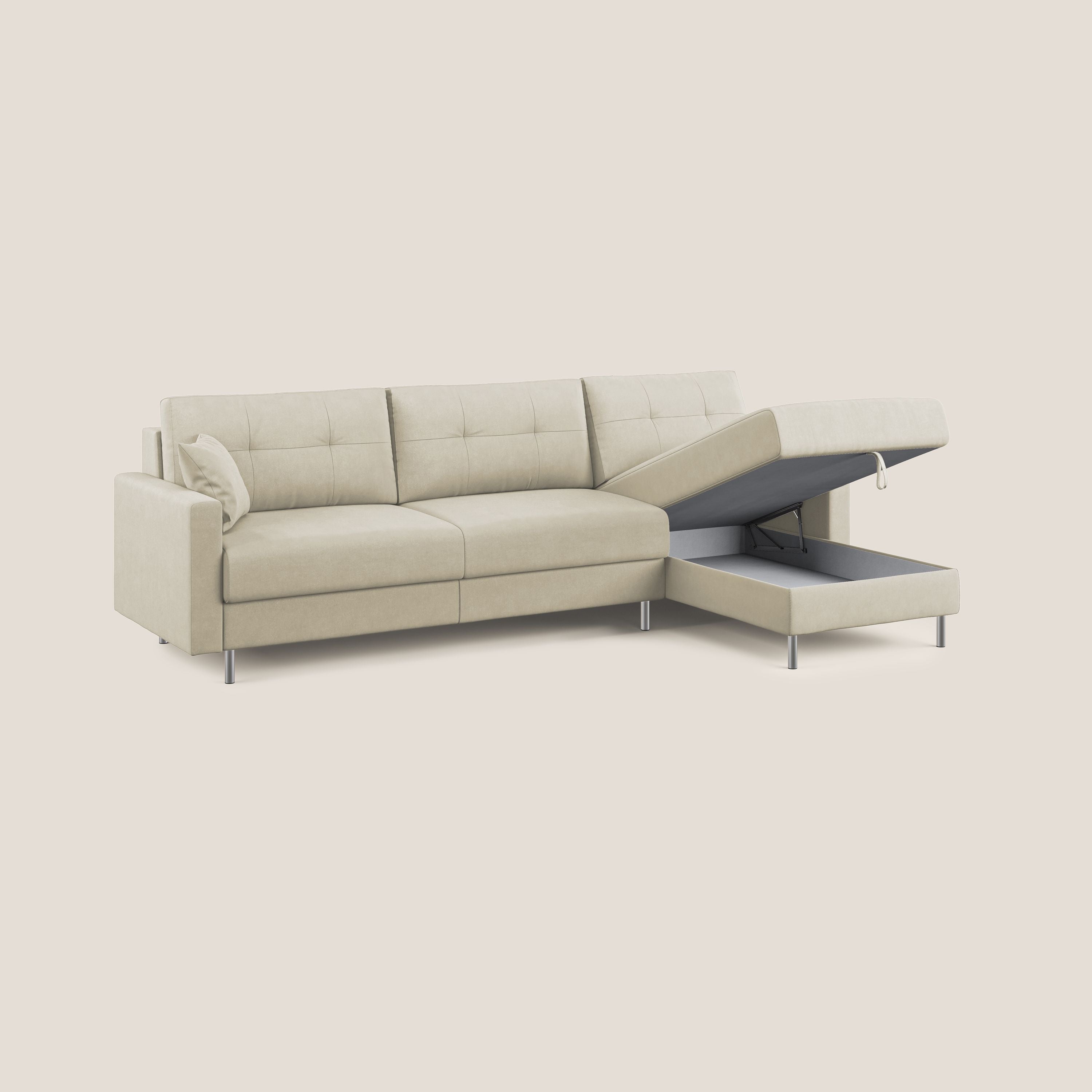 Megan divano letto angolare in microfibra smacchiabile T11 panna - divani.store