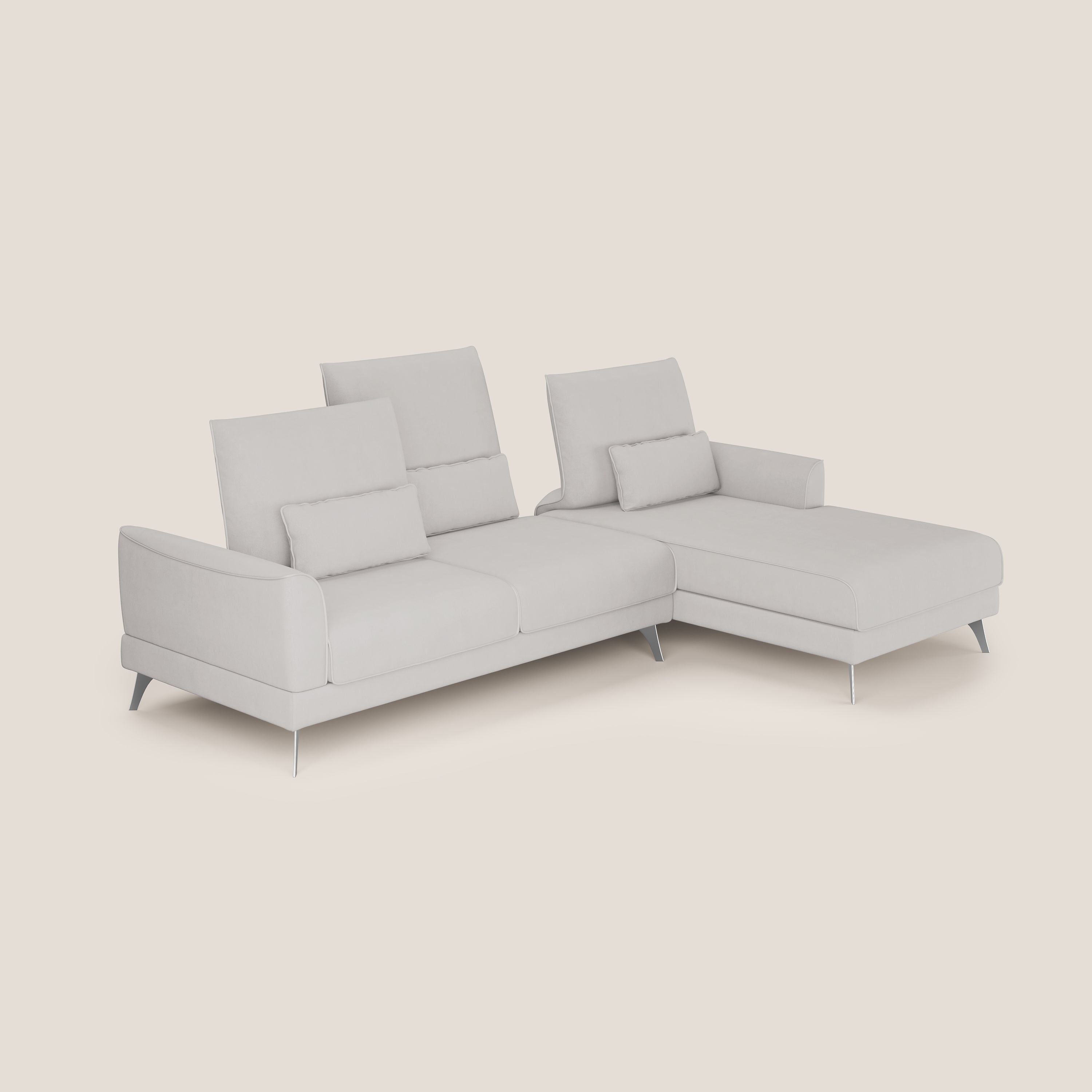 Tommy Divano angolare con relax e schienali traslanti in microfibra smacchiabile T11 grigio chiaro - divani.store