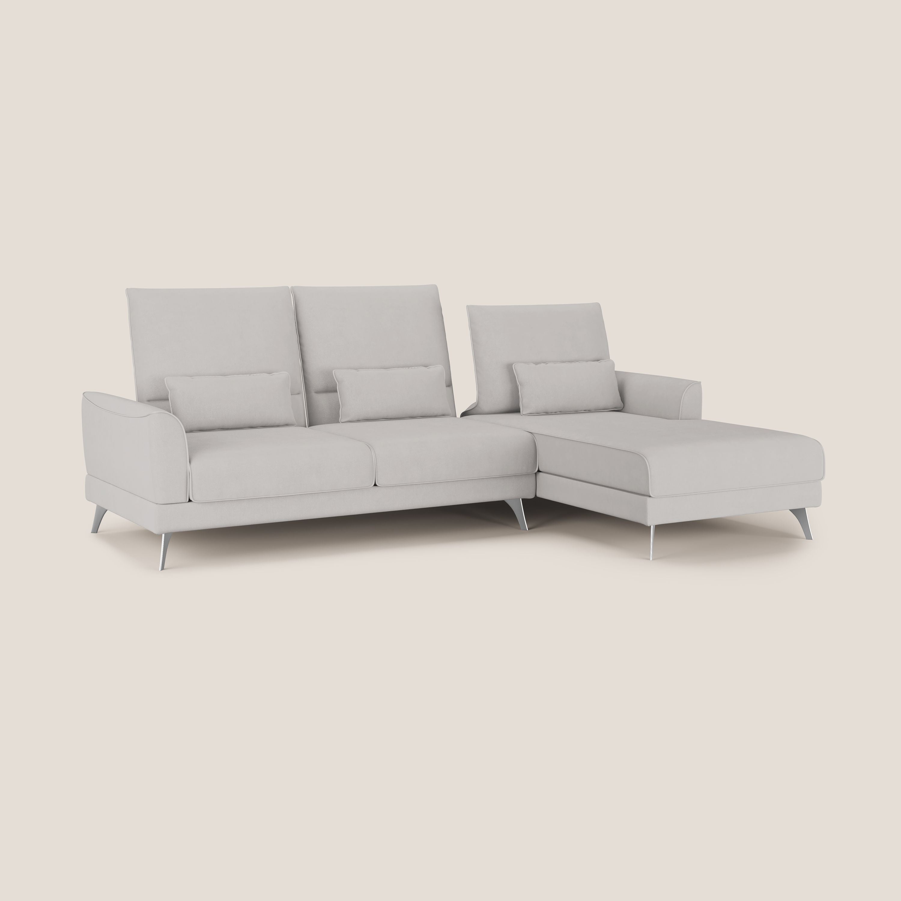 Tommy Divano angolare con relax e schienali traslanti in microfibra smacchiabile T11 grigio chiaro - divani.store