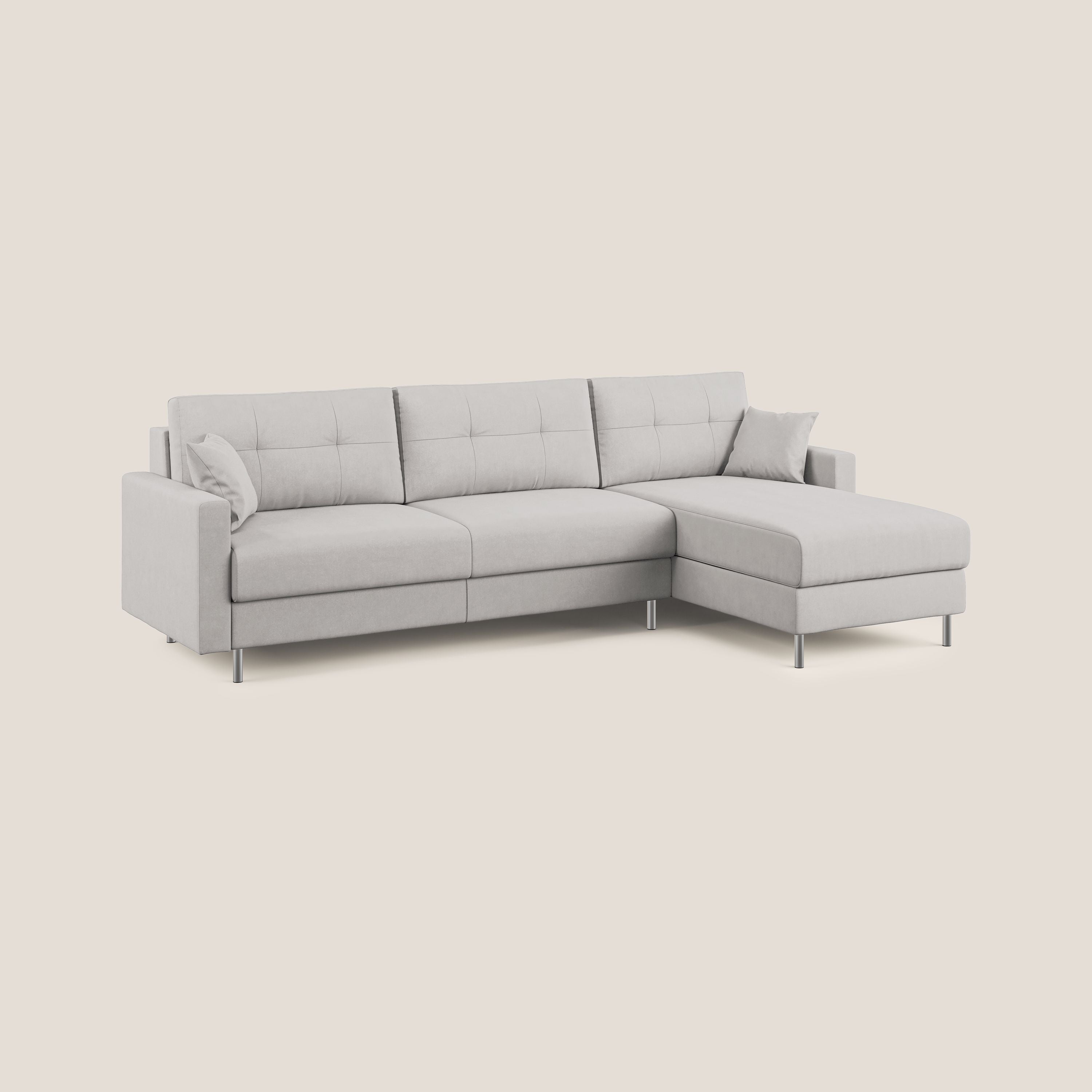 Megan divano letto angolare in microfibra smacchiabile T11 grigio chiaro - divani.store