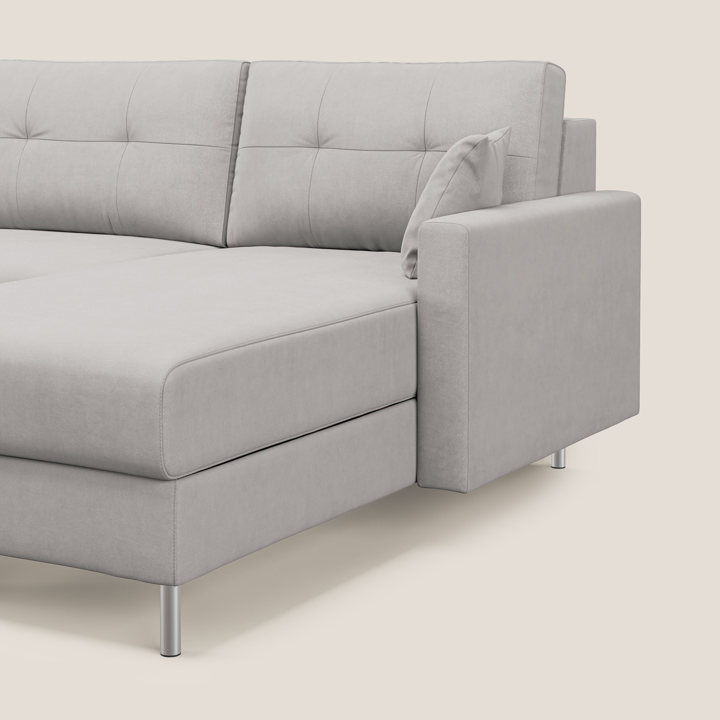 Megan divano letto angolare in microfibra smacchiabile T11 grigio chiaro - divani.store