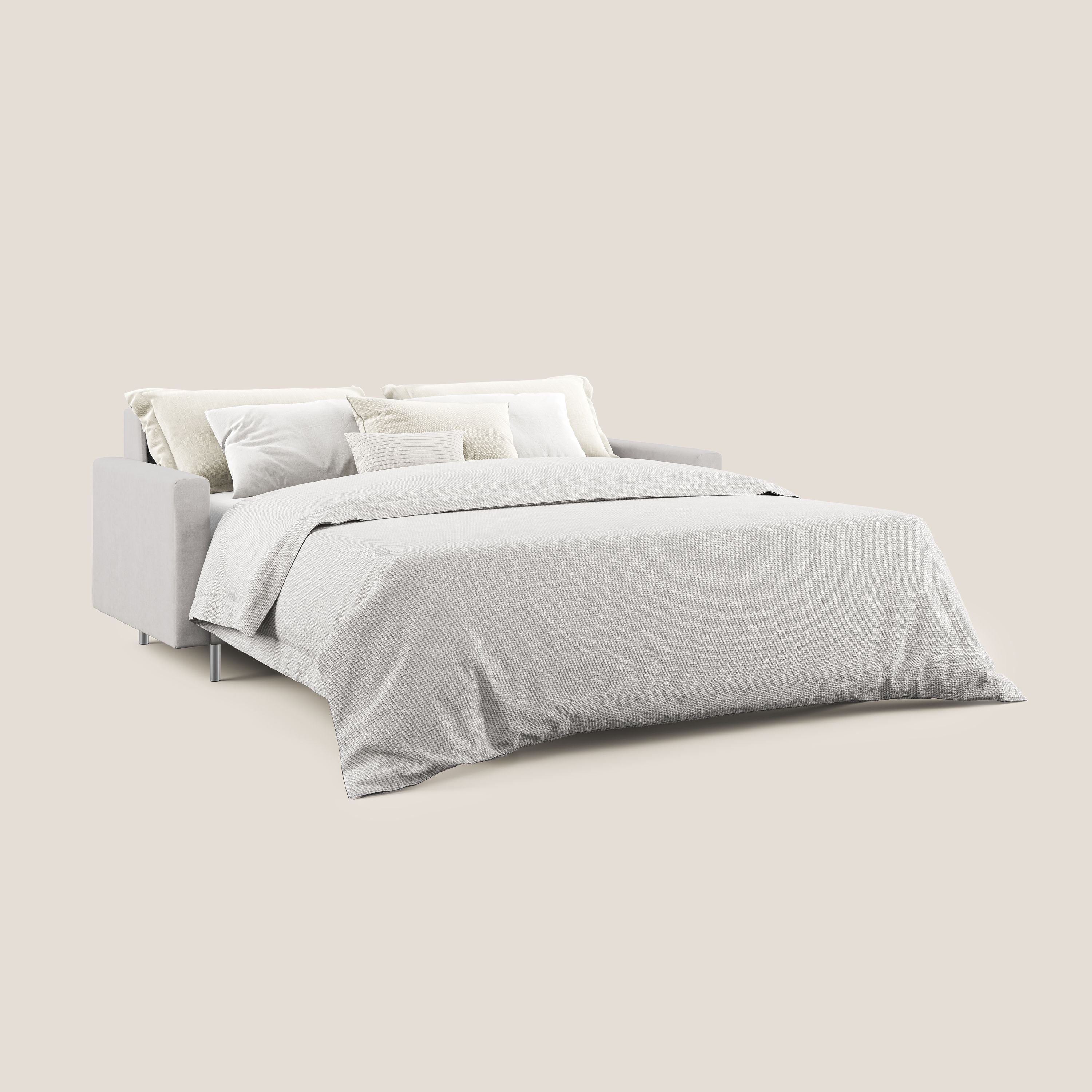 Megan divano letto matrimoniale in microfibra smacchiabile T11 grigio chiaro - divani.store
